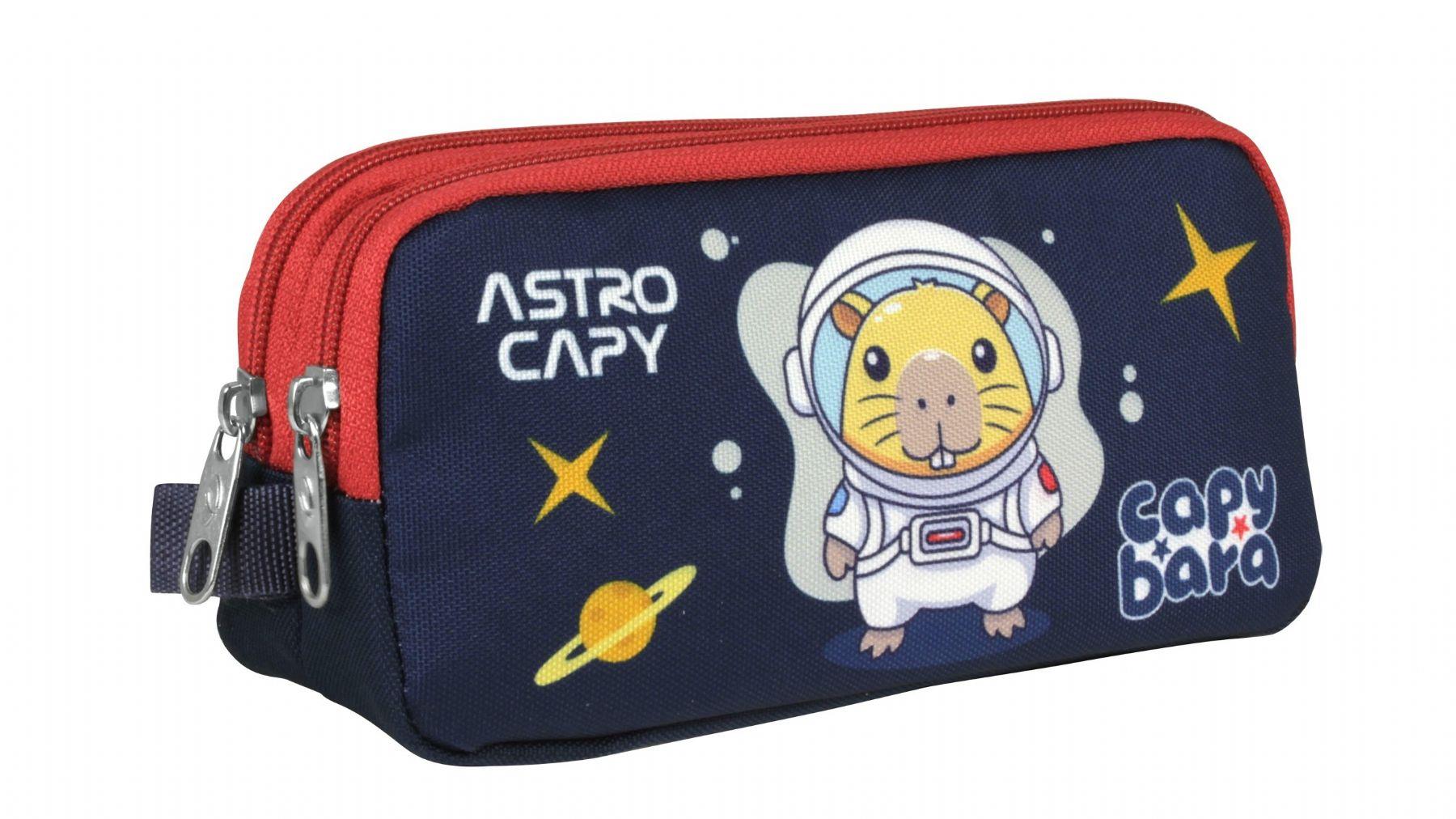 Capybara Erkek Çocuk İki Bölmeli Astronot Kalem Çantası - Lacivert - Kırmızı - 5229