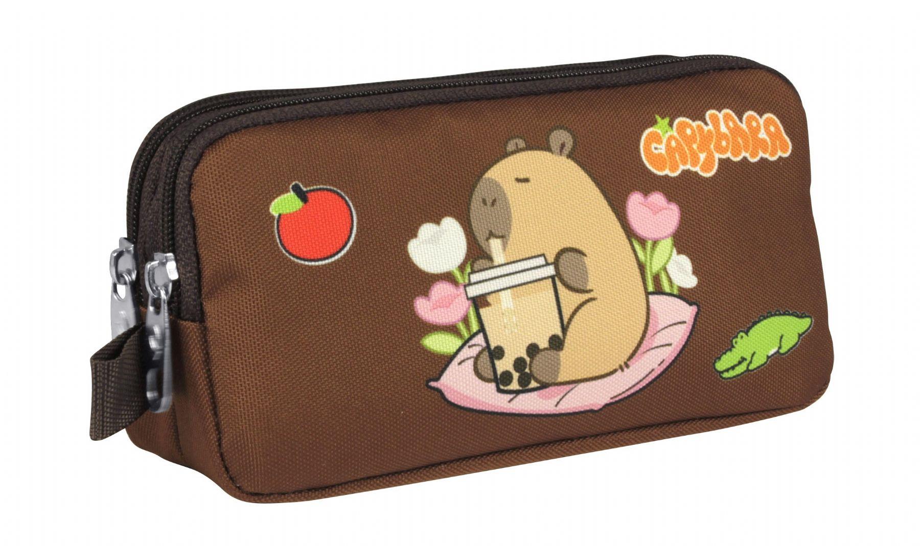 Capybara Erkek Çocuk İki Bölmeli Kalem Çantası - Bej - Kahverengi - 5232