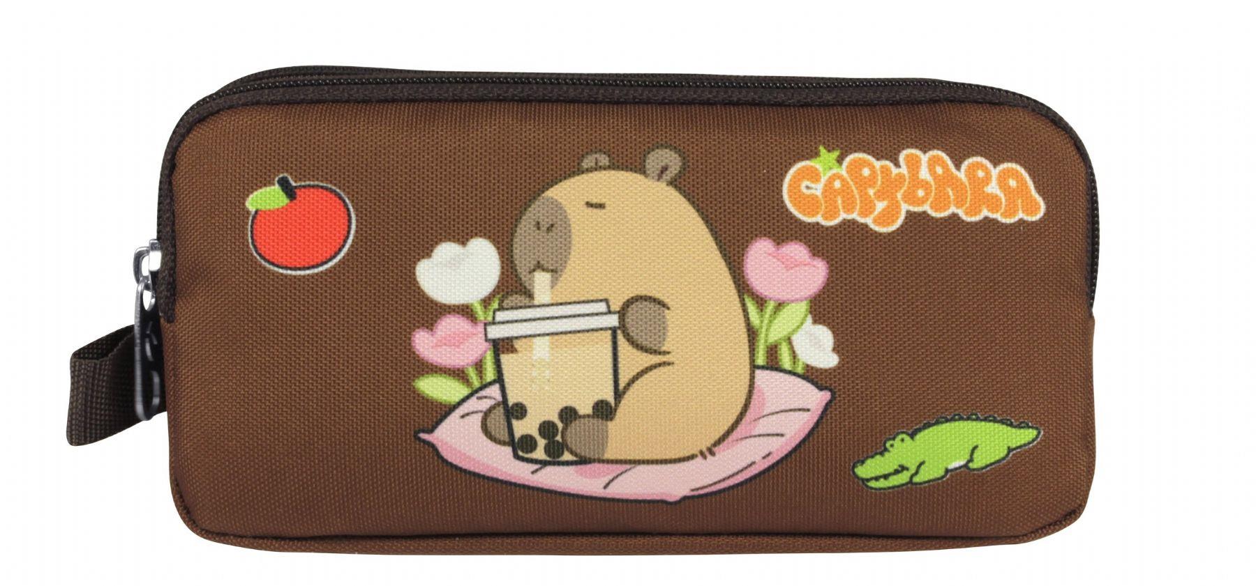 Capybara Erkek Çocuk İki Bölmeli Kalem Çantası - Bej - Kahverengi - 5232