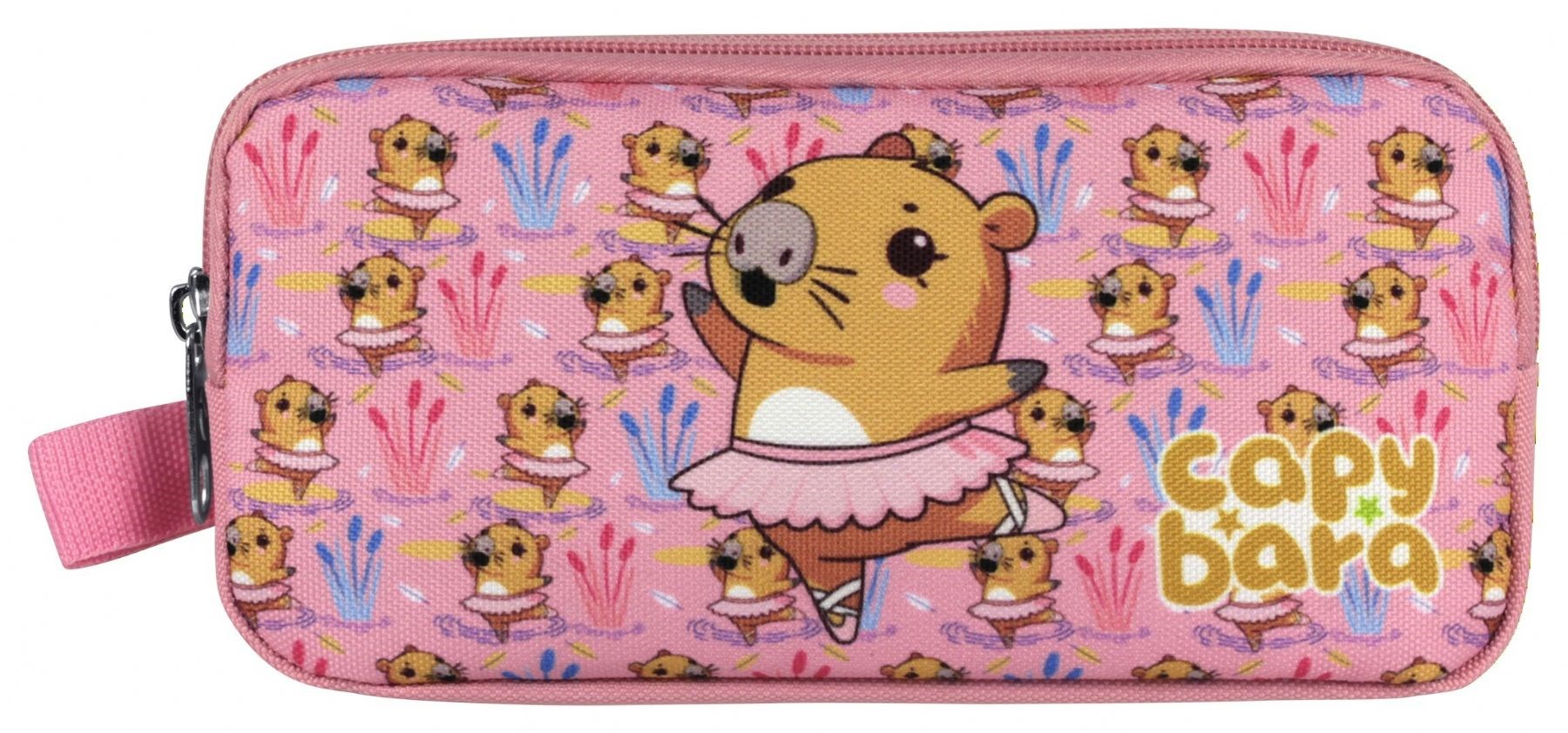 Capybara İki Bölmeli Balerin Capybara Desenli Pembe Kız Çocuk Kalem Çantası - 5217