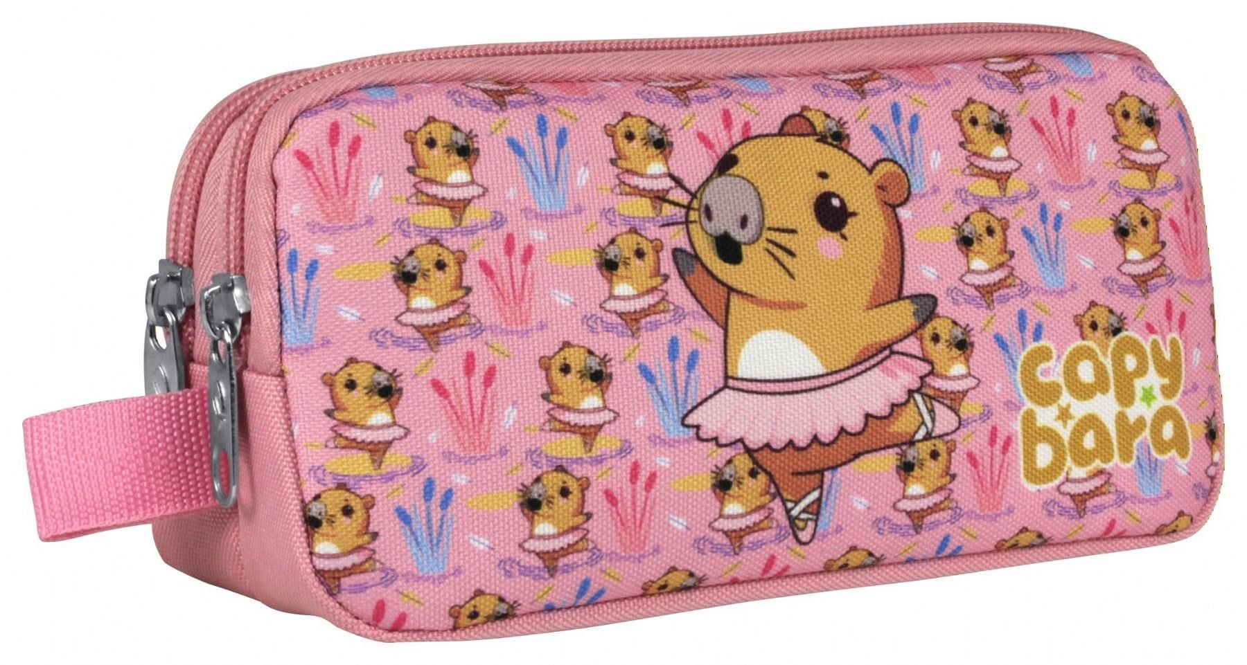 Capybara İki Bölmeli Balerin Capybara Desenli Pembe Kız Çocuk Kalem Çantası - 5217