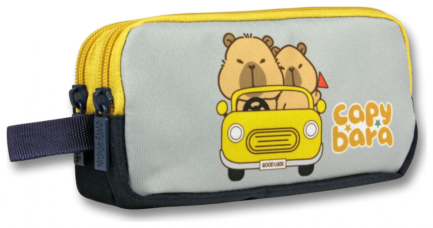 Capybara İki Bölmeli Capybara Seyahatte Sarı - Siyah Unisex Kalem Çantası - 6220