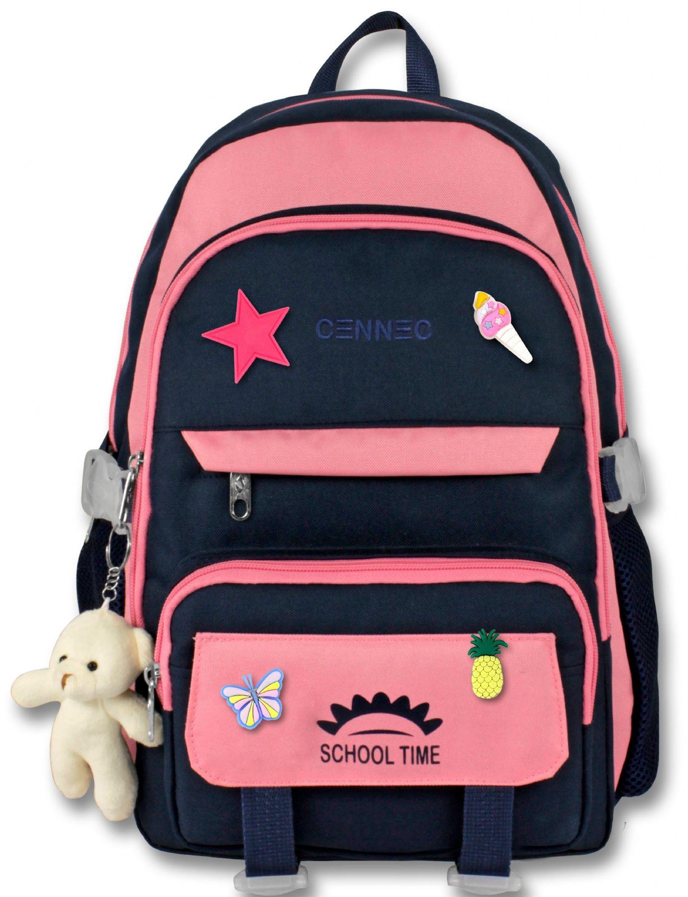 Cennec Çok Bölmeli Kız Çocuk Pembe Lacivert İlkokul ve Günlük Sırt Çantası - 5074