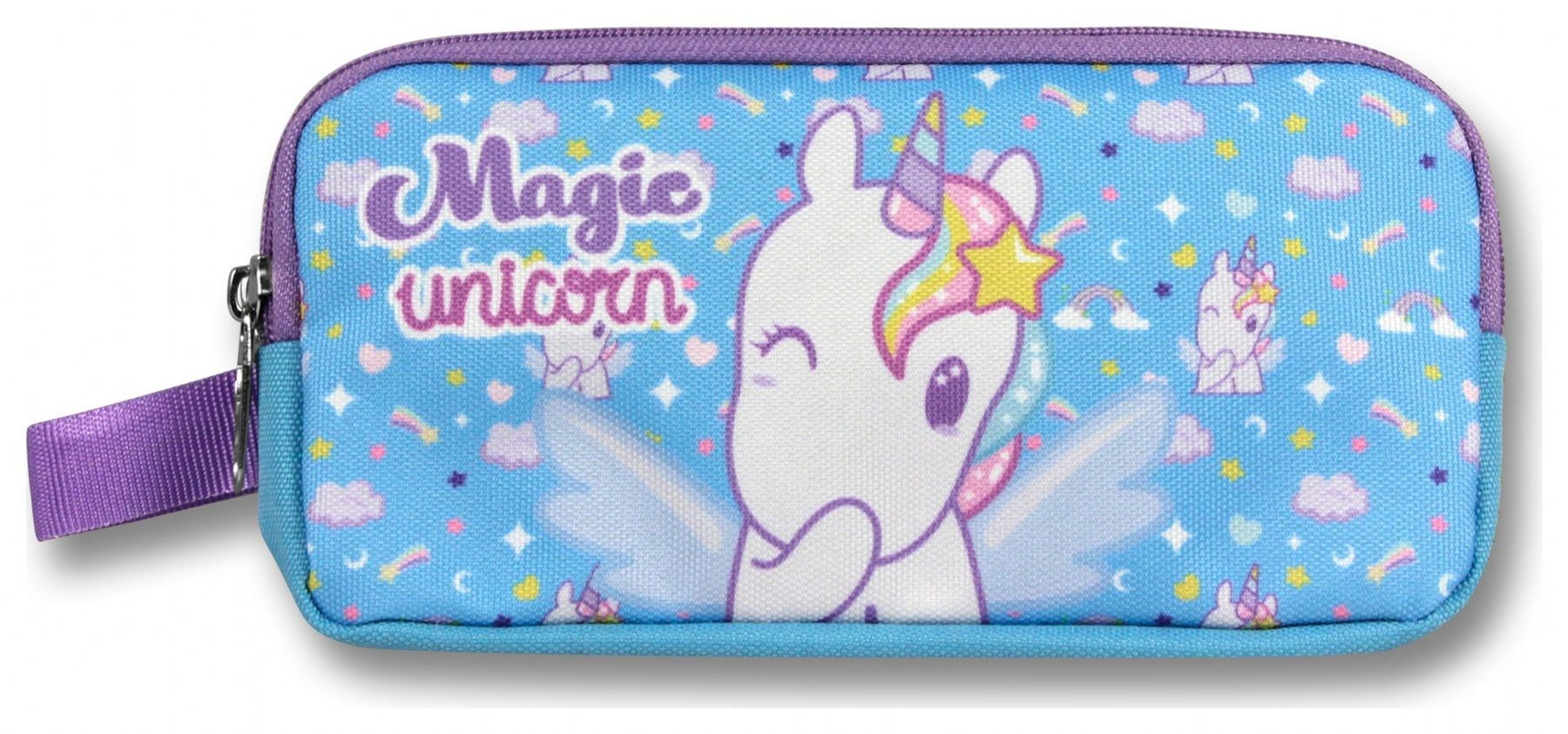 Cennec İki Bölmeli Magic Unicorn Baskılı Mor - Turkuaz Kız Çocuk Kalem Çantası - 6017