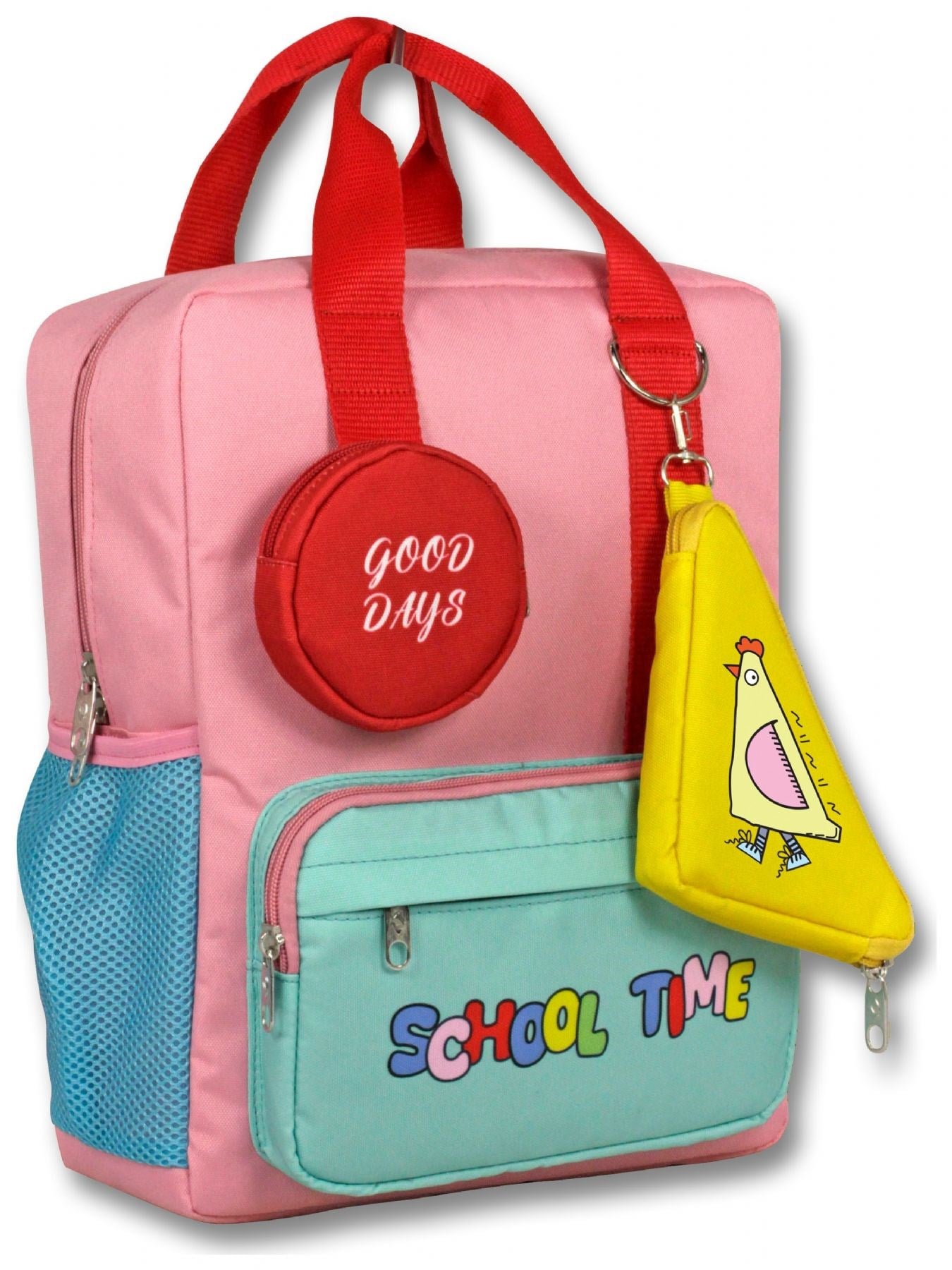 Cennec (Pembe - Yeşil) Kız Çocuk School Time Baskılı İlkokul Okul Sırt Çantası - 6069