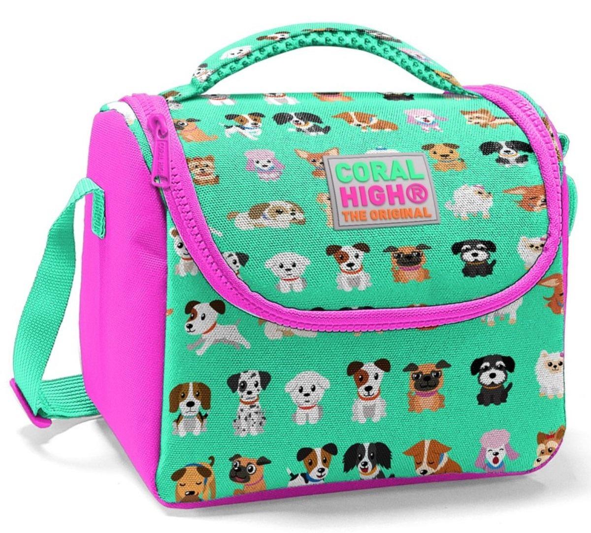 Coral High   Pembe Yeşil Köpek Okul Beslenme Çantası - Thermo Yalıtımlı