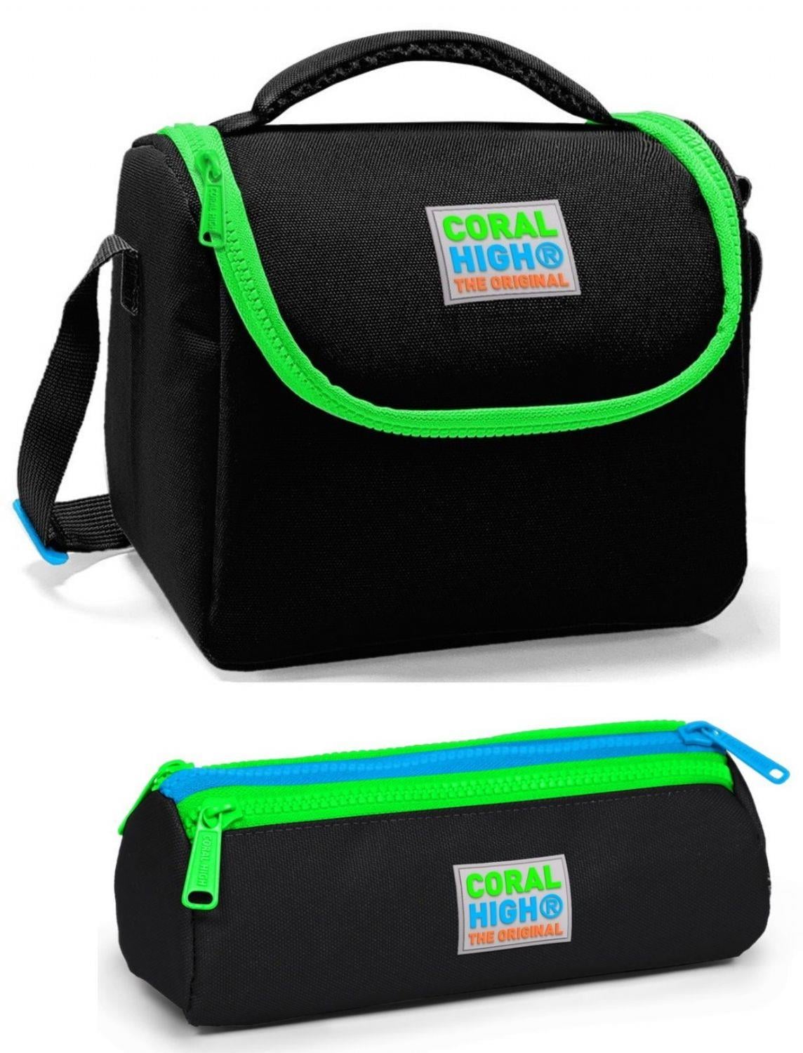 Coral High  Çocuk Siyah Yeşil Beslenme Çantası Seti