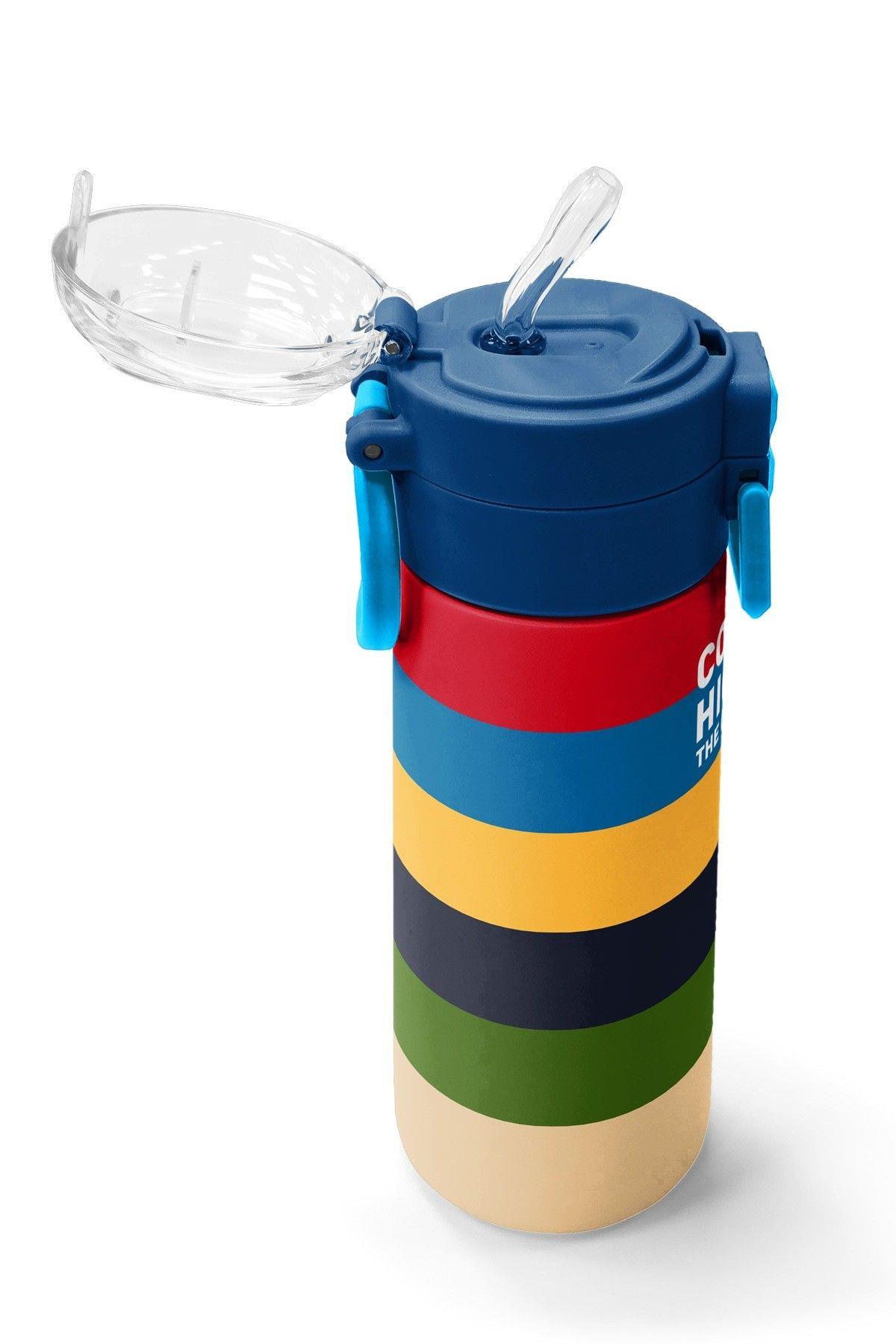 Coral High 500 ml Erkek Çocuk Çok Renkli Çizgi Desenli Çelik Termos Matara - Okul Suluğu
