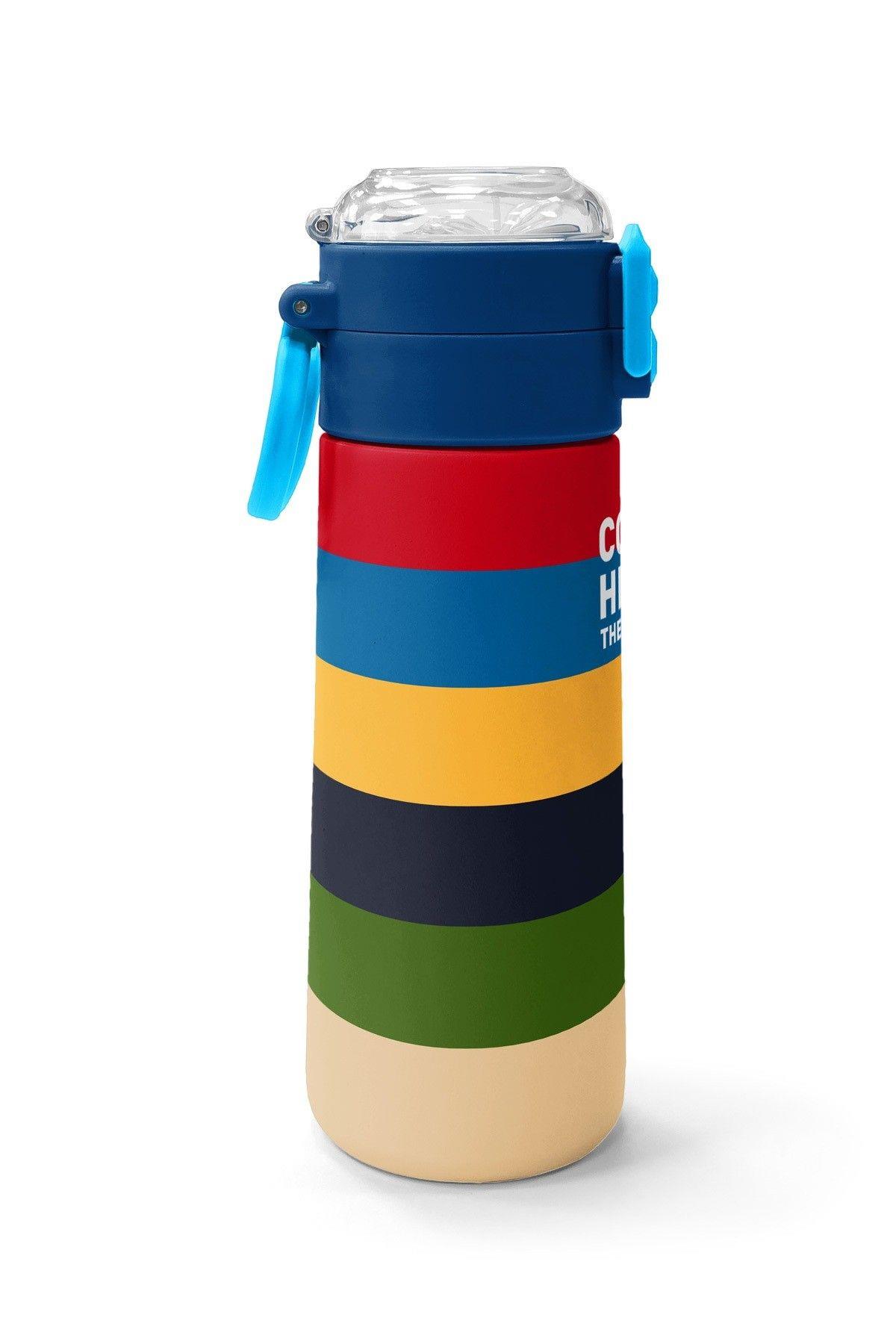 Coral High 500 ml Erkek Çocuk Çok Renkli Çizgi Desenli Çelik Termos Matara - Okul Suluğu