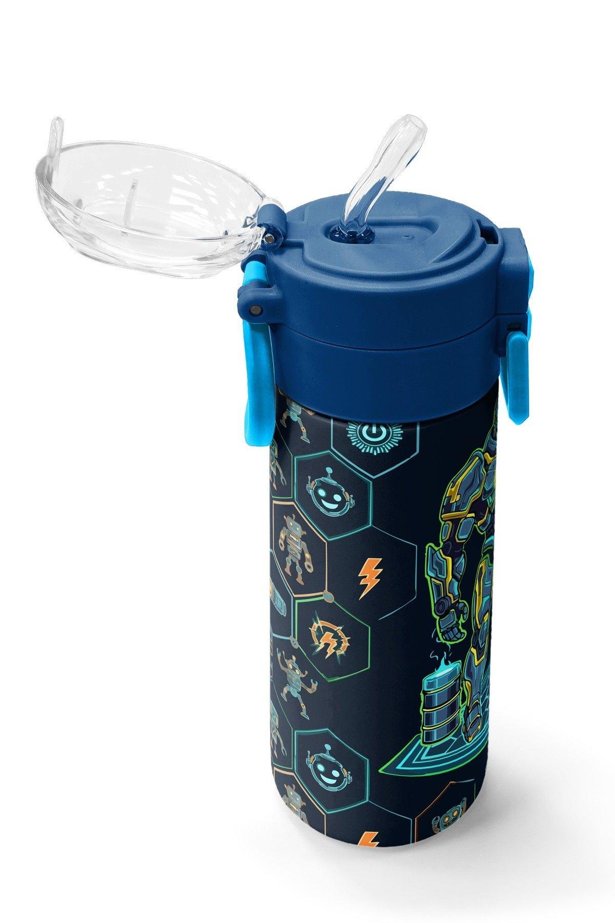 Coral High 500 ml Erkek Çocuk Lacivert Robot Baskılı Çelik Termos Matara - Okul Suluğu