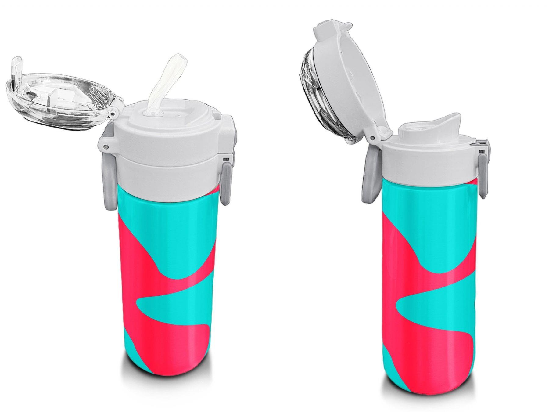 Coral High 500 ml Kız Çocuk Pipetli Termos/Matara - Neon Mercan Turuncu Desenli - Çift Kullanım Özelliği 31885