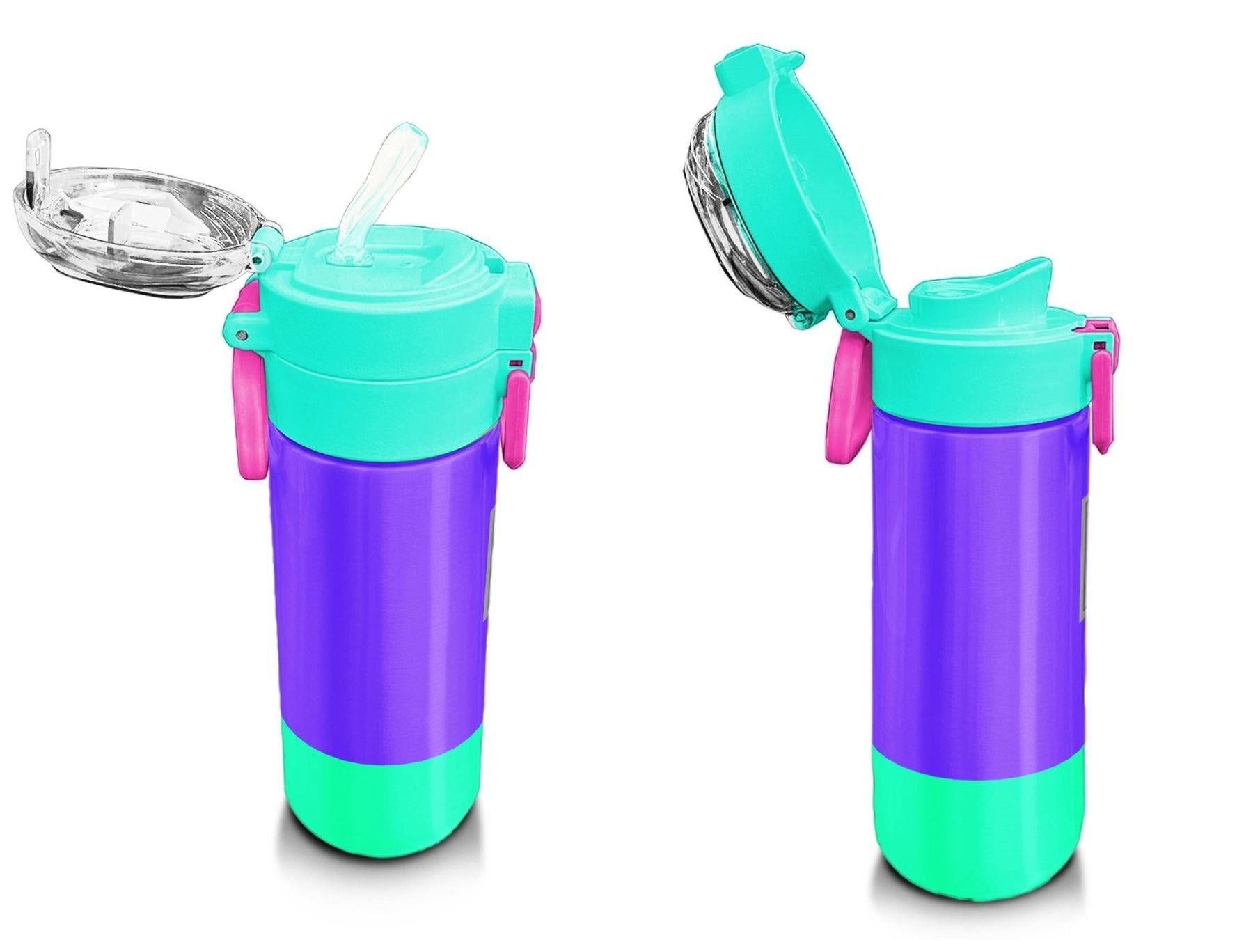 Coral High 500 ml Kız Çocuk Pipetli Termos/Matara - Mor Renk Detaylı Desenli - Çift Kullanım Özelliği 31941