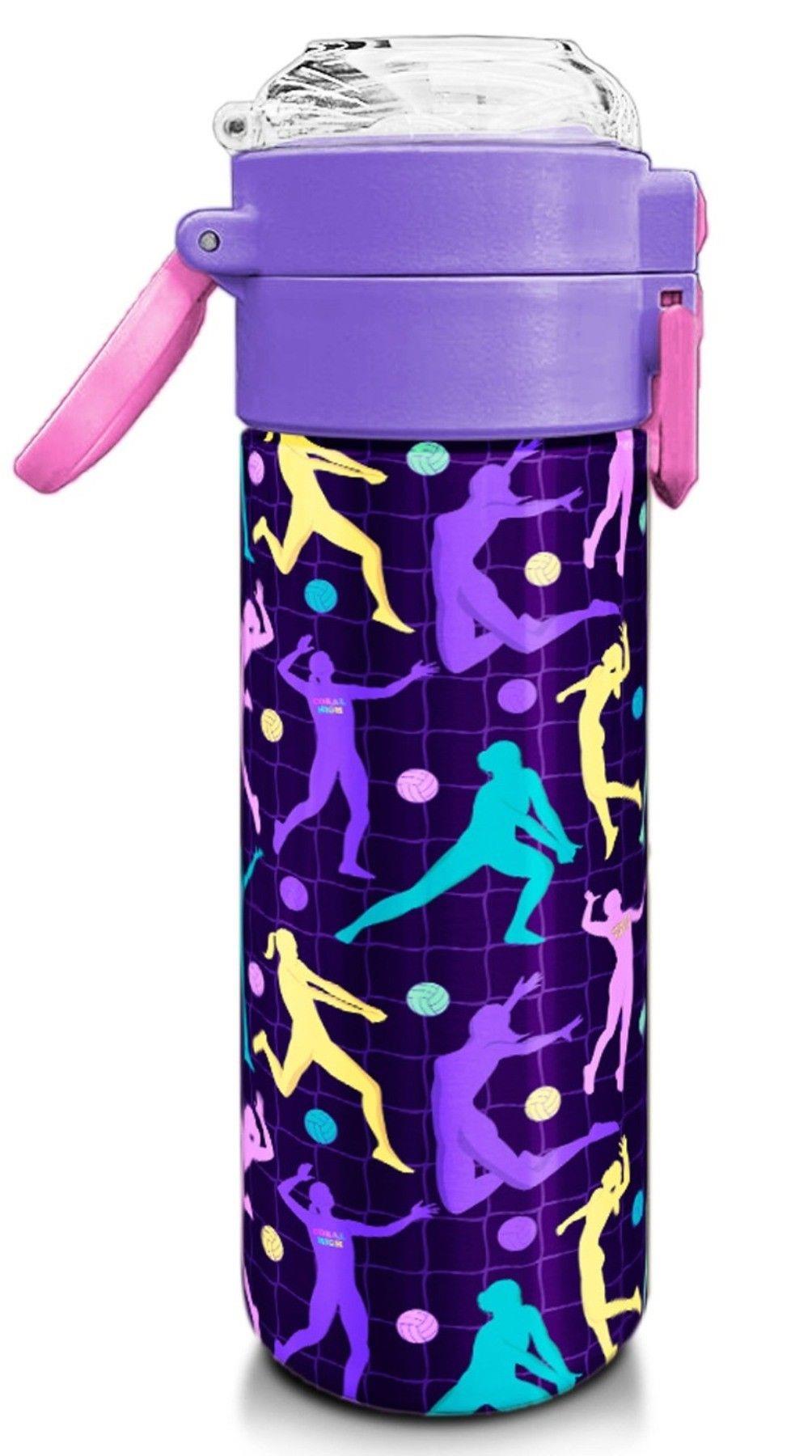 Coral High 500 ml Kız Çocuk Pipetli Termos/Matara - Mor Voleybol Desenli  - Çift Kullanım Özelliği 31849