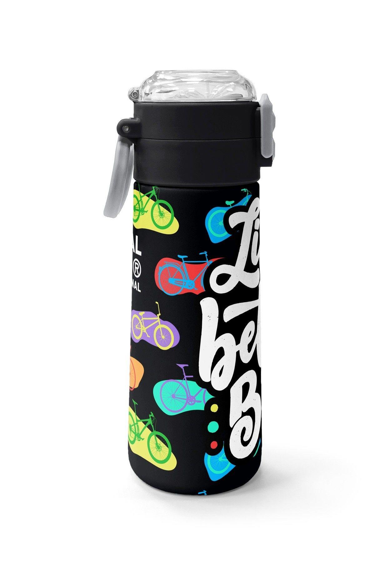 Coral High 500 ml Kız Çocuk Siyah Beyaz Bisiklet Baskılı Çelik Termos Matara - Okul Suluğu