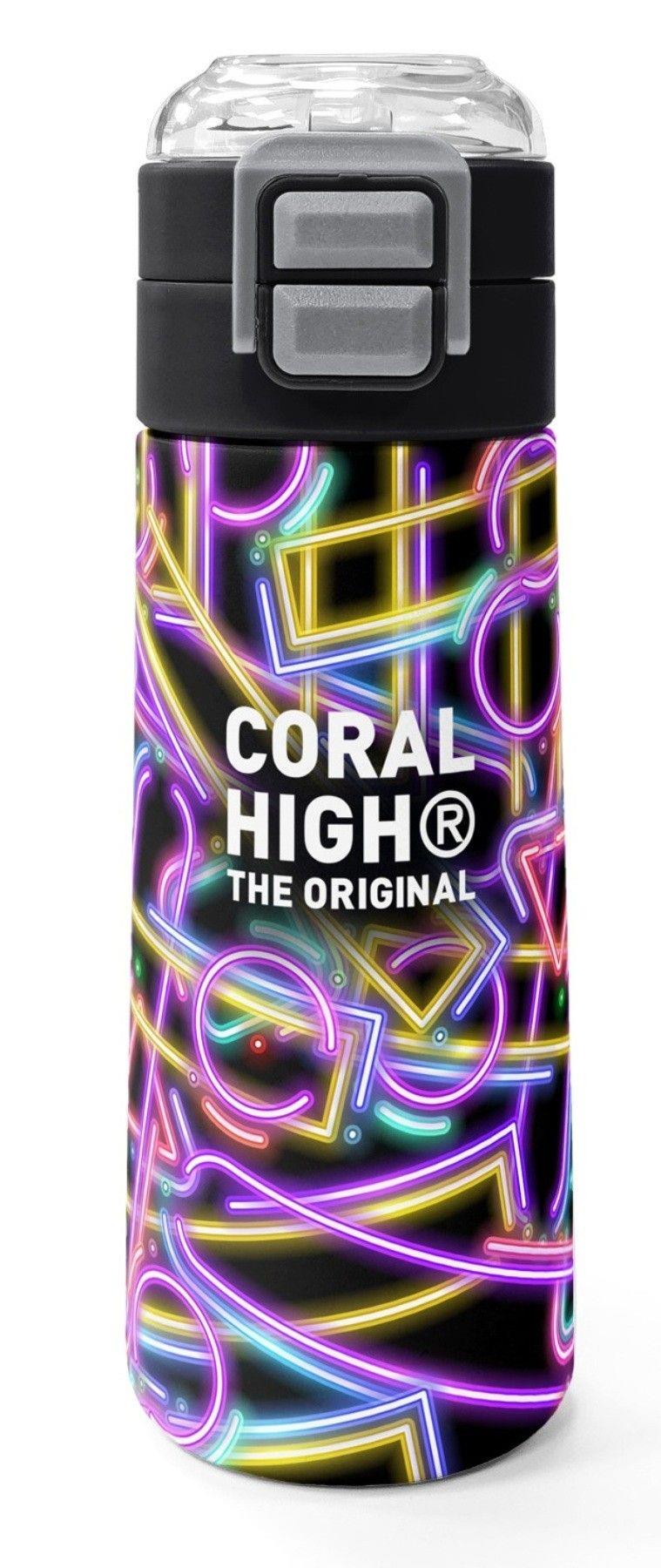 Coral High 500 ml Kız Çocuk Siyah Çok Renkli Neon Desenli Çelik Termos Matara - Okul Suluğu