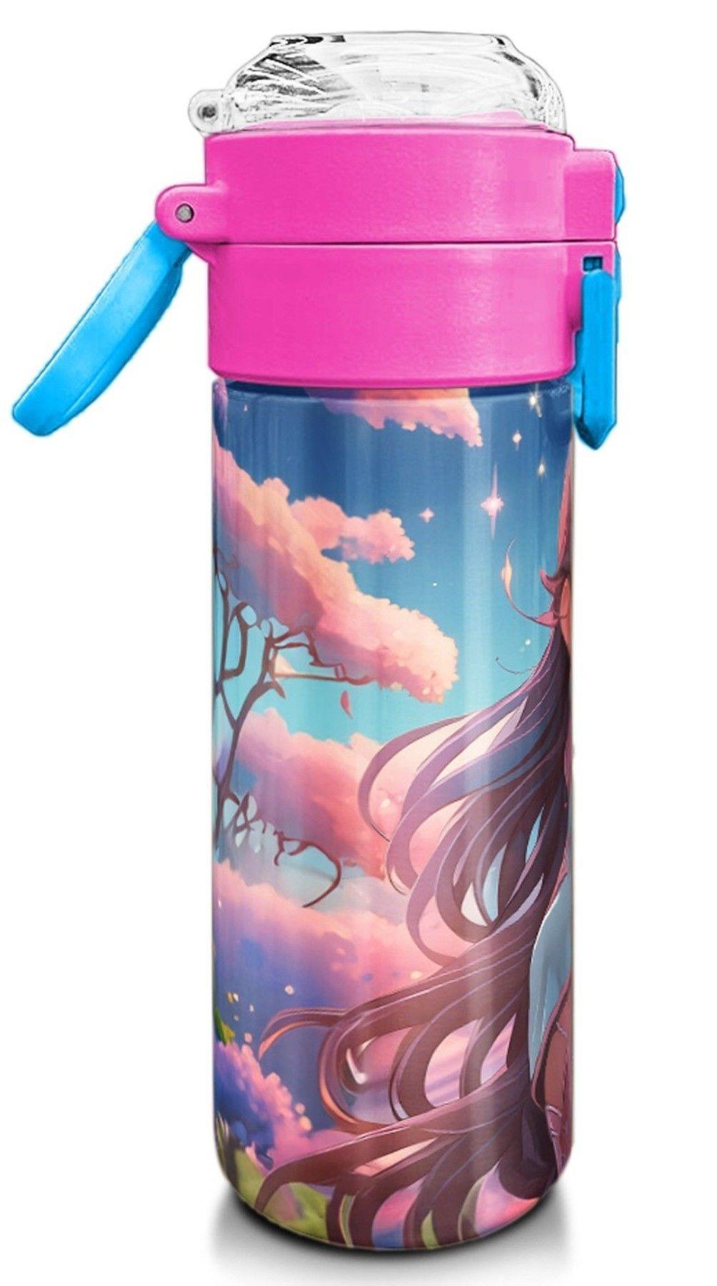 Coral High 500 ml Paslanmaz Çelik Okul Termosu/Suluk/Matara - Kız Çocuk - Turkuaz Pembe Anime Kız Desenli  - Sızdırma Yapmaz 31858
