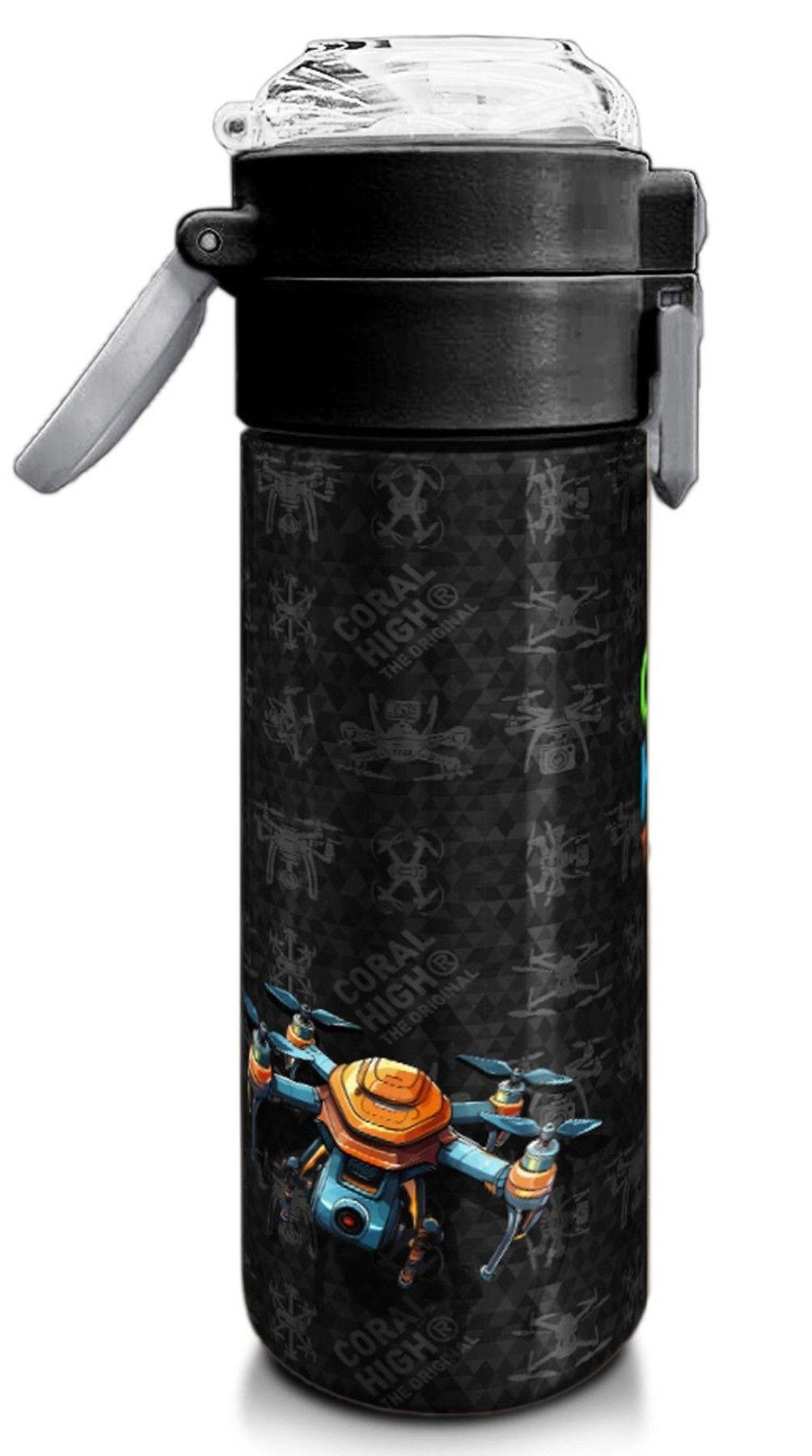 Coral High 500 ml Paslanmaz Çelik Okul Termosu/Suluk/Matara - Erkek Çocuk - Siyah Drone Desenli  - Sızdırma Yapmaz 31891