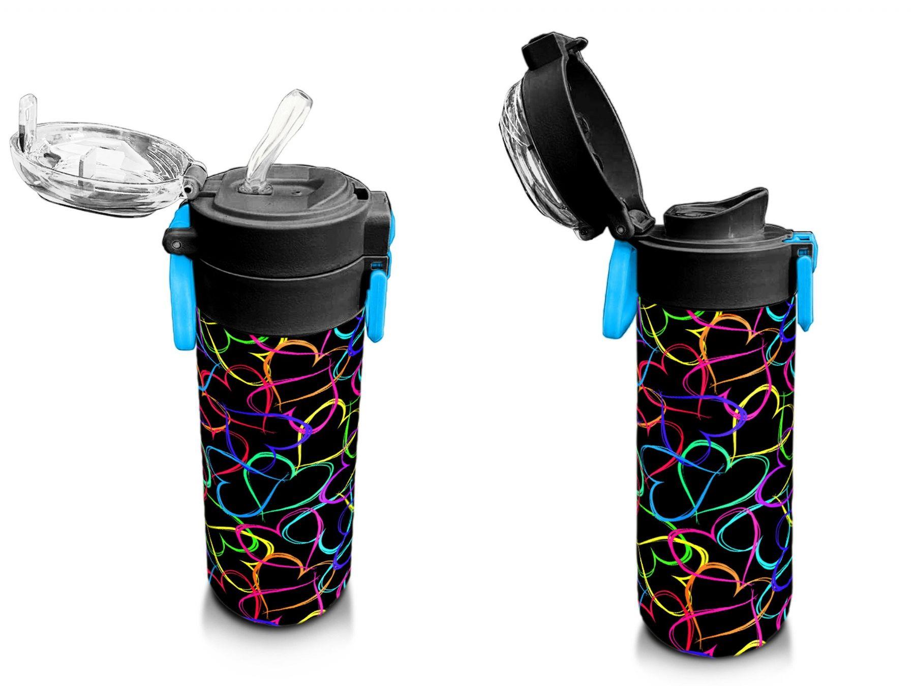 Coral High 500 ml Pipetli ve Direkt İçim Çelik Teros/Matara - Kız Çocuk -  Çok Renkli Kalp Desenli 31870