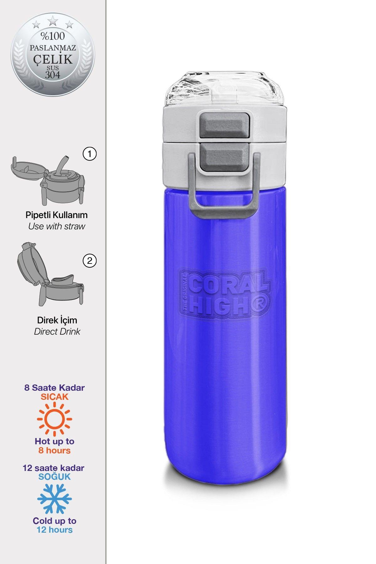 Coral High 500 ml Pipetli ve Direkt İçim Çelik Termos/Matara - Erkek Çocuk -  Açık Mor 31830