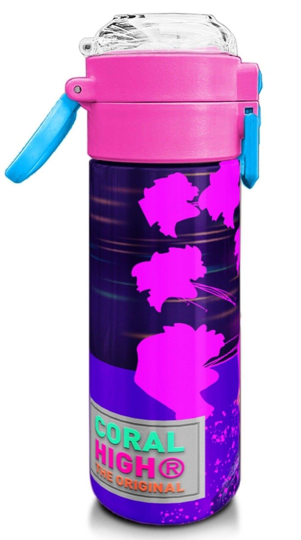 Coral High 500 ml Pipetli ve Direkt İçim Çelik Termos/Matara - Kız Çocuk -  Coral High KidsMor Pembe Anime Kedi Desenli 31954