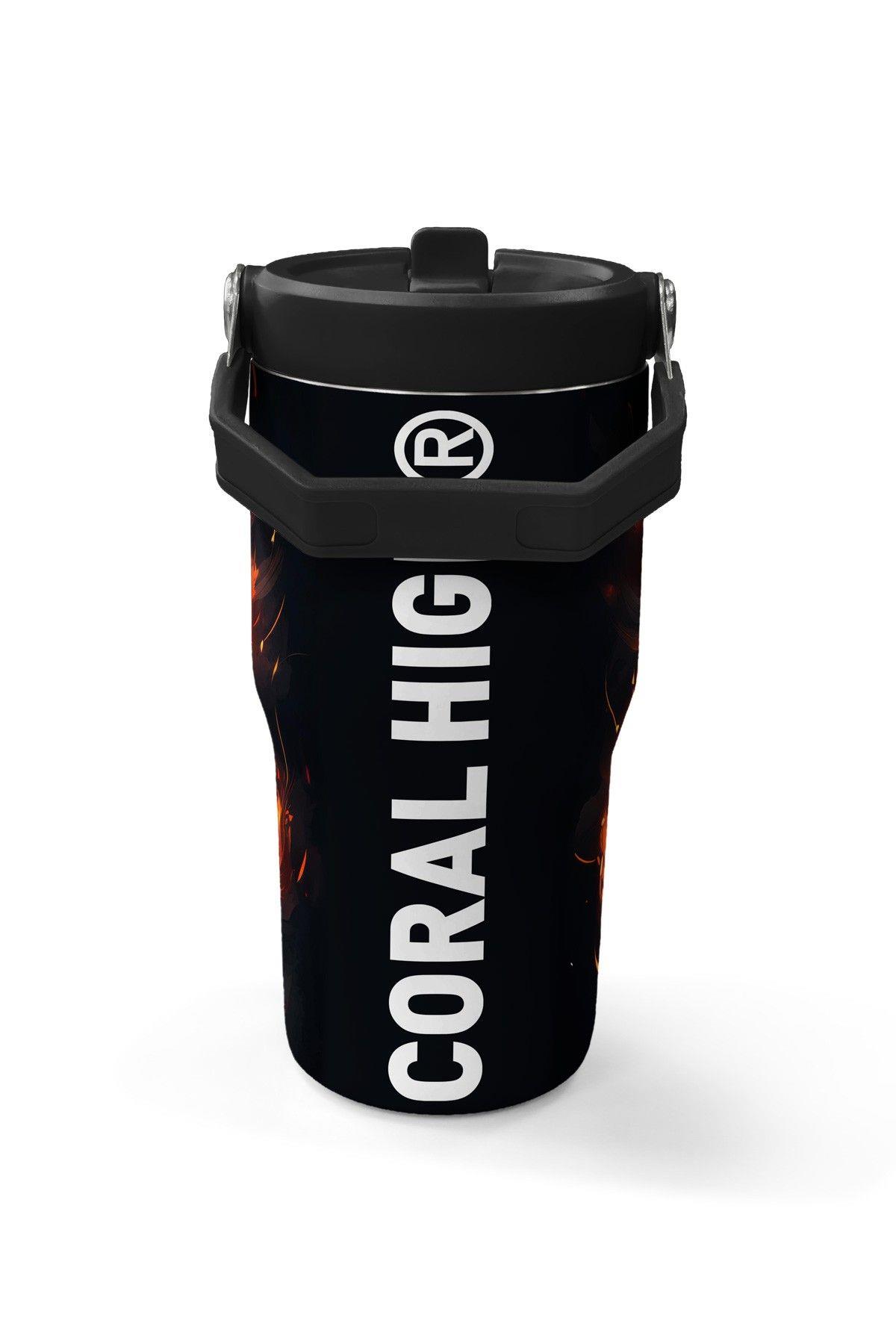 Coral High 600 ml Pipetli ve Kulplu Siyah Kükreyen Aslan Baskılı Erkek Çocuk Matara 38921