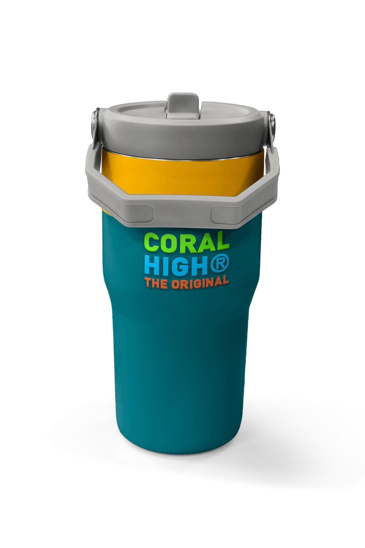Coral High 600 ml Pipetli ve Kulplu Yeşil Sarı Robot Baskılı Erkek Çocuk Matara 38918