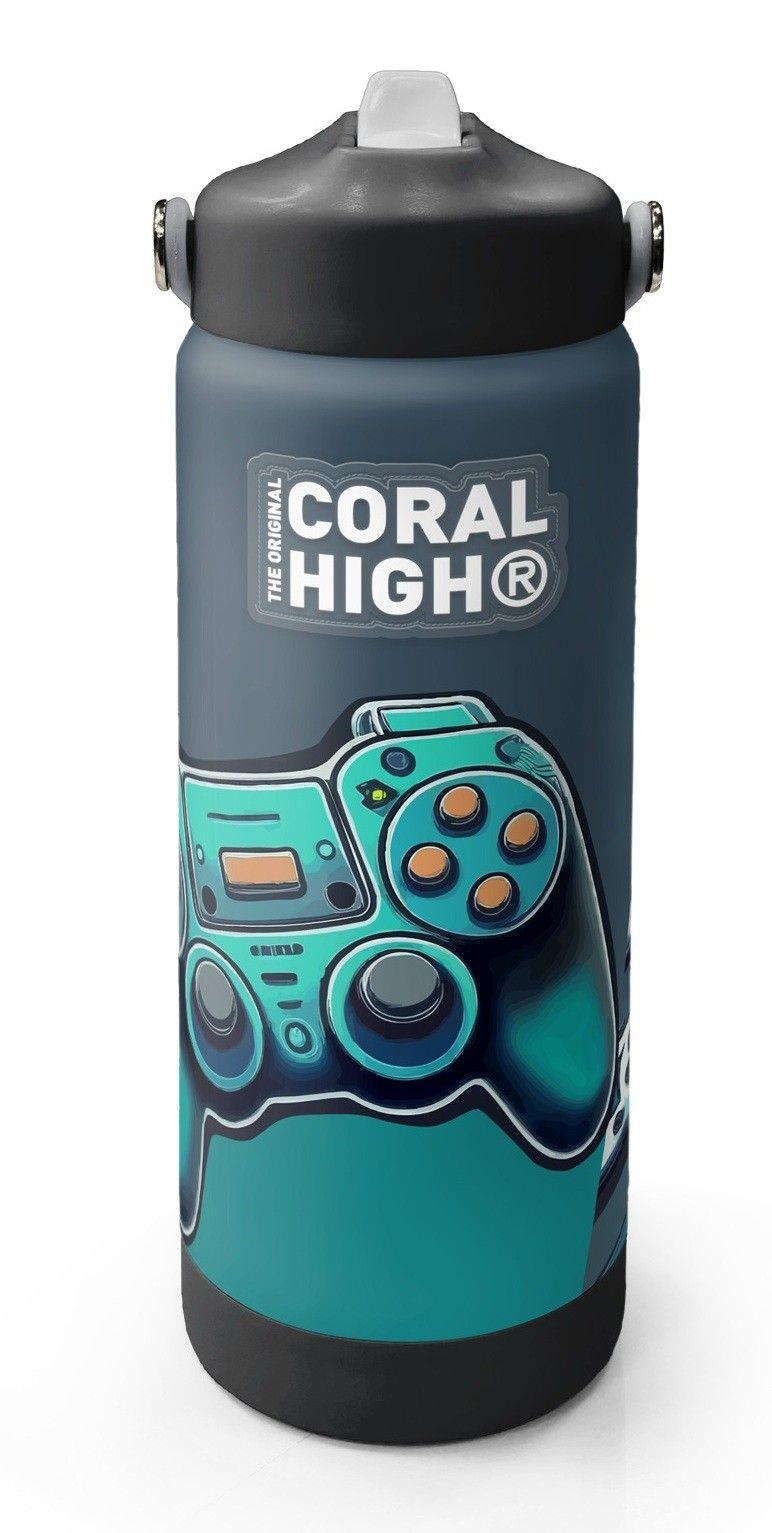 Coral High 650 ml Erkek Çocuk Nefti Yeşil Oyun Konsolu Desenli Çelik Suluk/Matara (Pipetli) 38388
