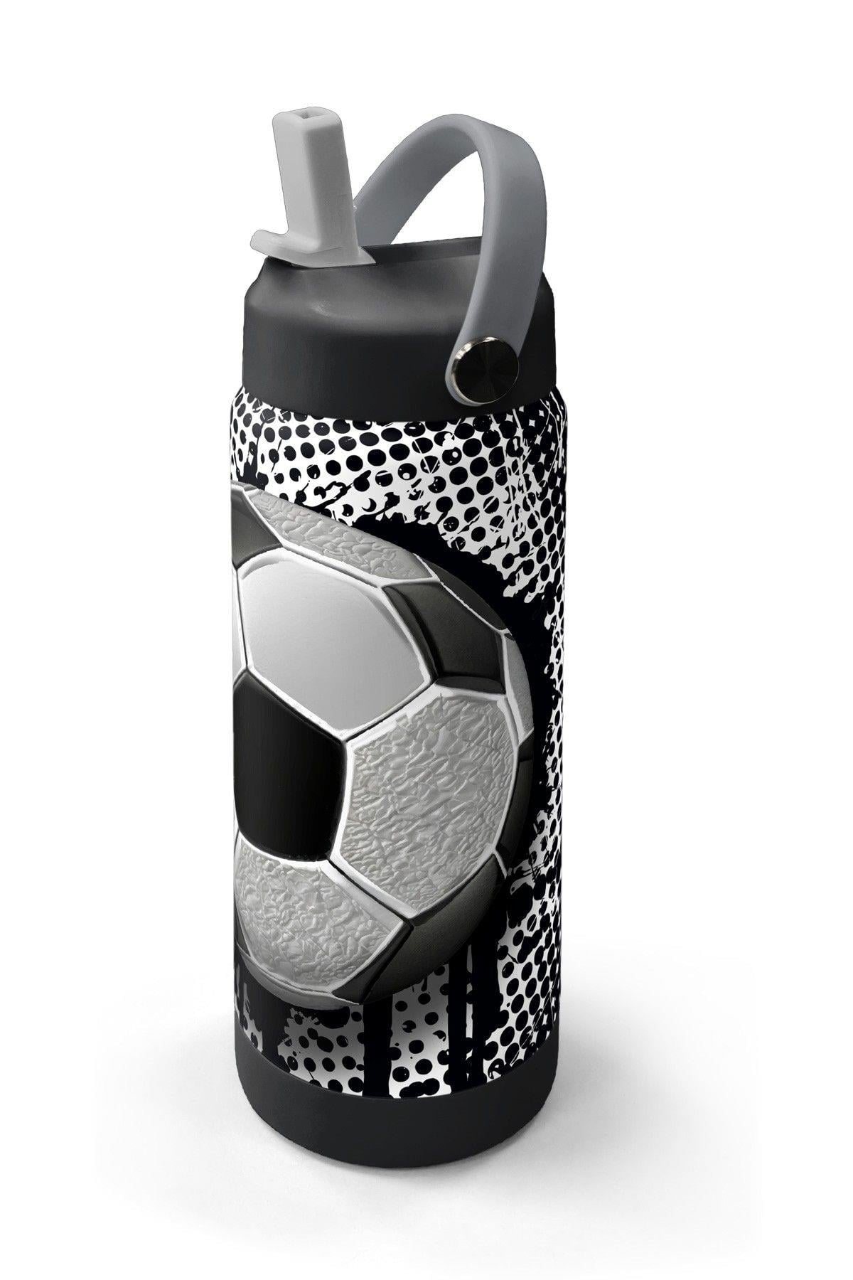 Coral High 650 ml Erkek Çocuk Siyah Beyaz Futbol Desenli Çelik Suluk/Matara (Pipetli) 38390