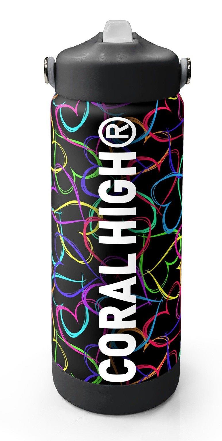 Coral High 650 ml Kız Çocuk Kalp Baskılı Siyah Pembe Çelik Suluk/Matara (Pipetli) 38382