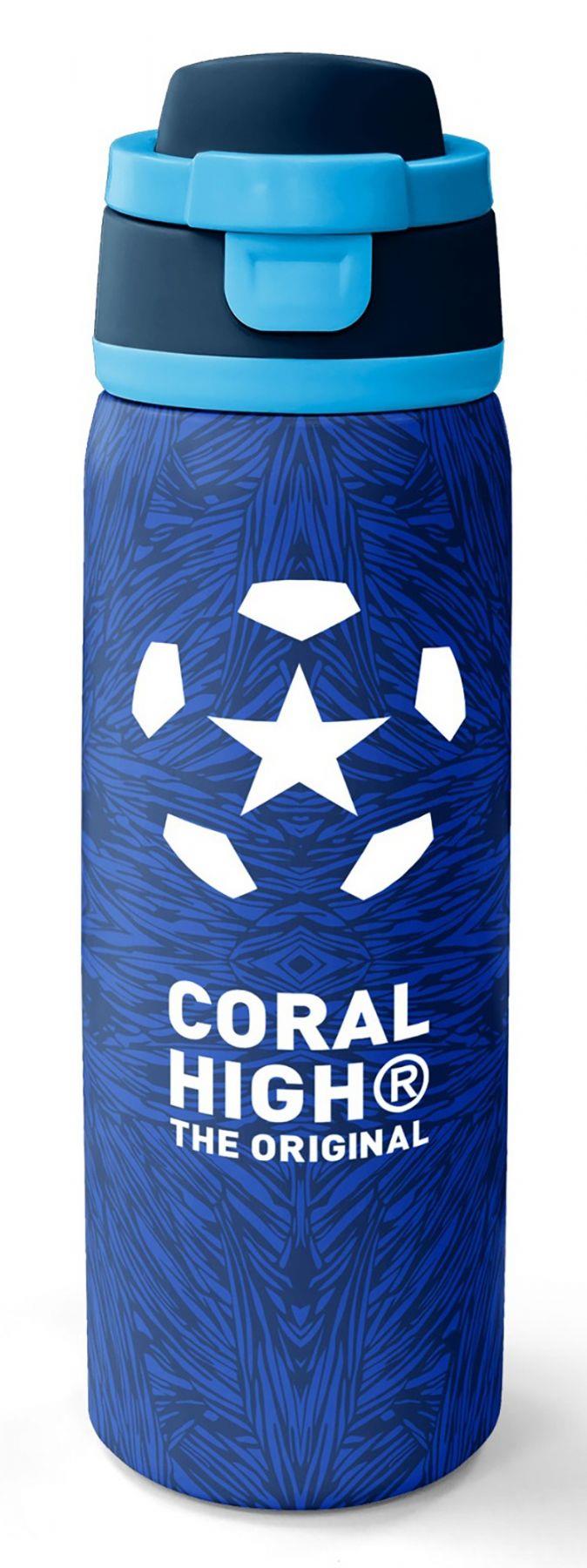 Coral High 800 ml Erkek Çocuk Lacivert Mavi Futbol Desenli Pipetli ve Direkt İçim Çelik Termos/Matara - 38557
