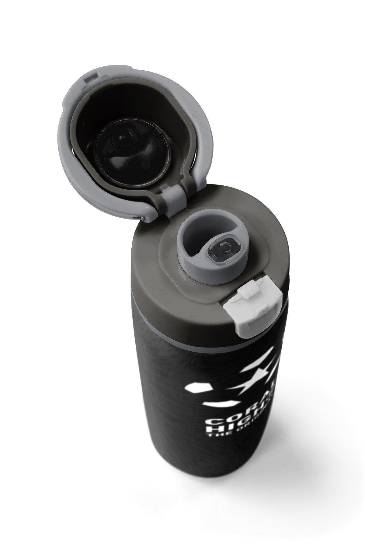 Coral High 800 ml Erkek Çocuk Siyah Beyaz Futbol Baskılı Pipetli ve Direkt İçim Çelik Termos/Matara - 38558