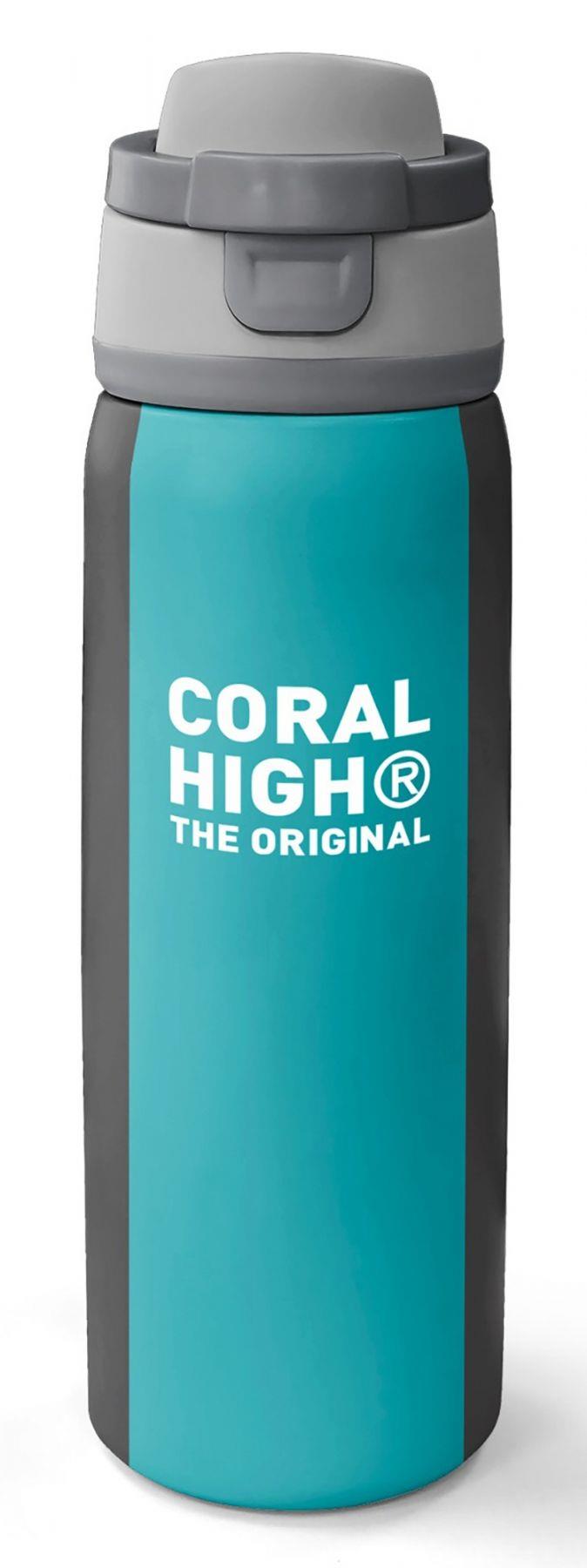 Coral High 800 ml Erkek Çocuk Siyah Turkuaz Çizgili Pipetli ve Direkt İçim Çelik Termos/Matara - 38556