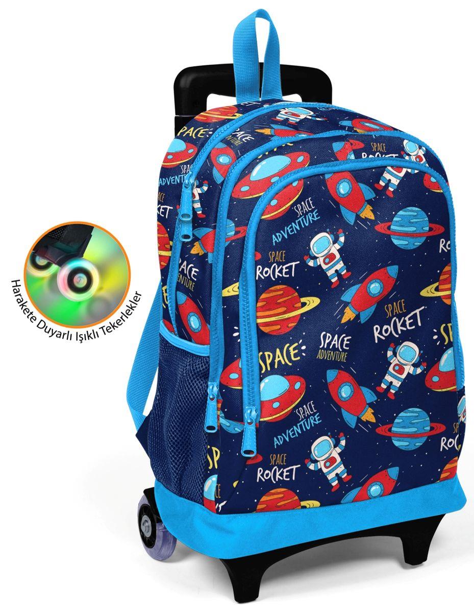 Coral High Astronot ve Uzay Baskılı Çekçek Okul Çantası - Işıklı Tekerlekler - Erkek