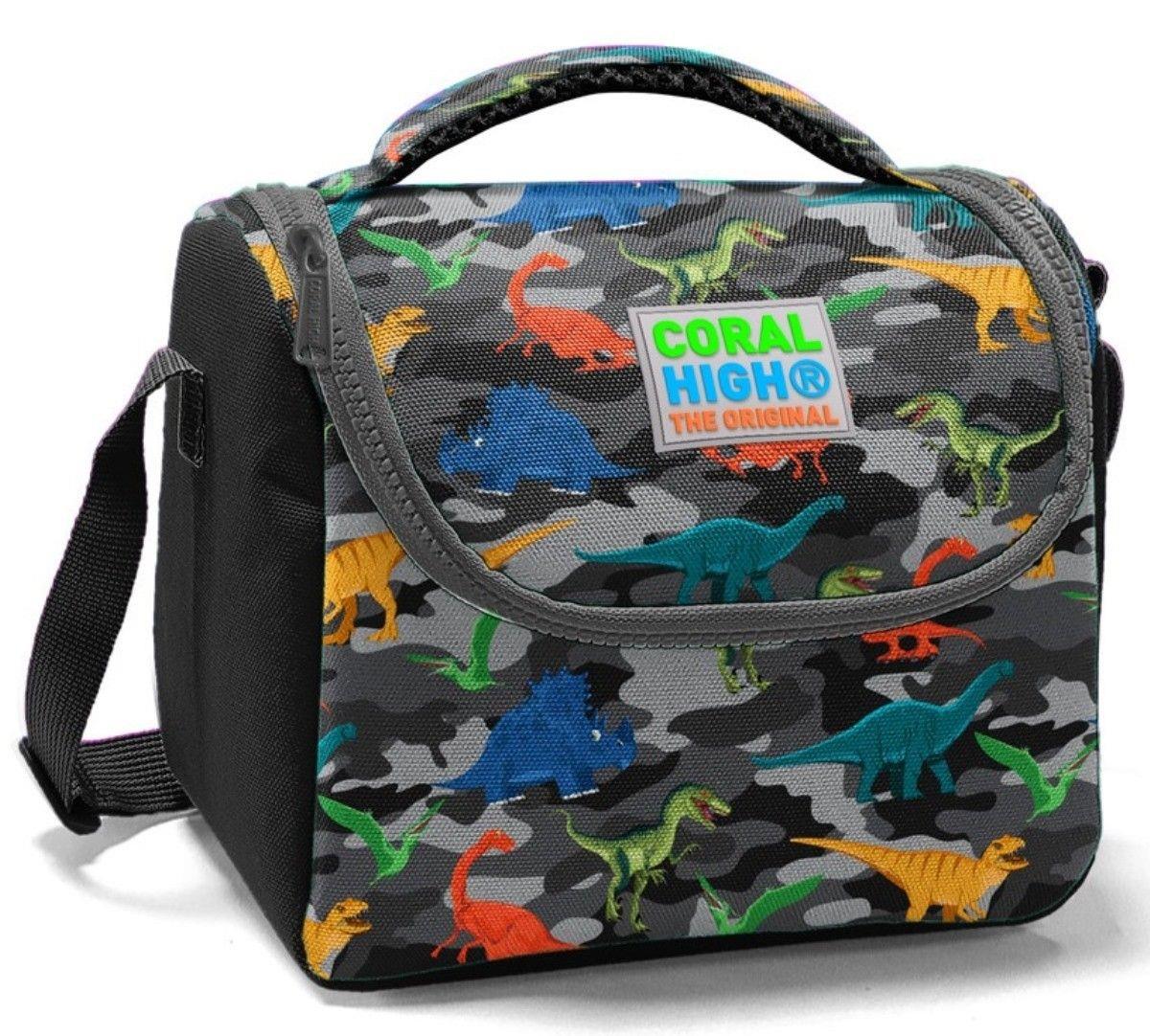 Coral High Baskılı Okul Çanta Seti Gri Yeşil Dinazor Kamuflaj - Erkek Çocuk