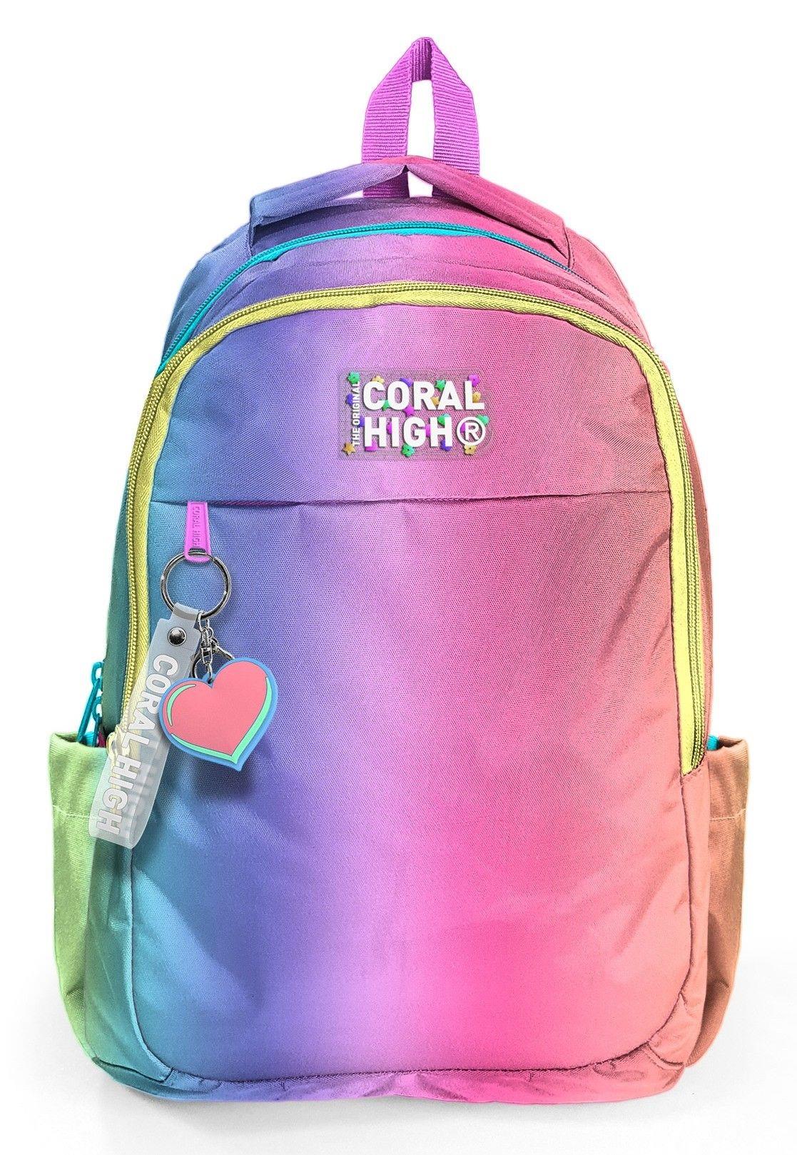 Coral High Dikey Renk Geçişli Kız Çocuk İlkokul ve Ortaokul Sırt Çantası - Üç Bölmeli 23668