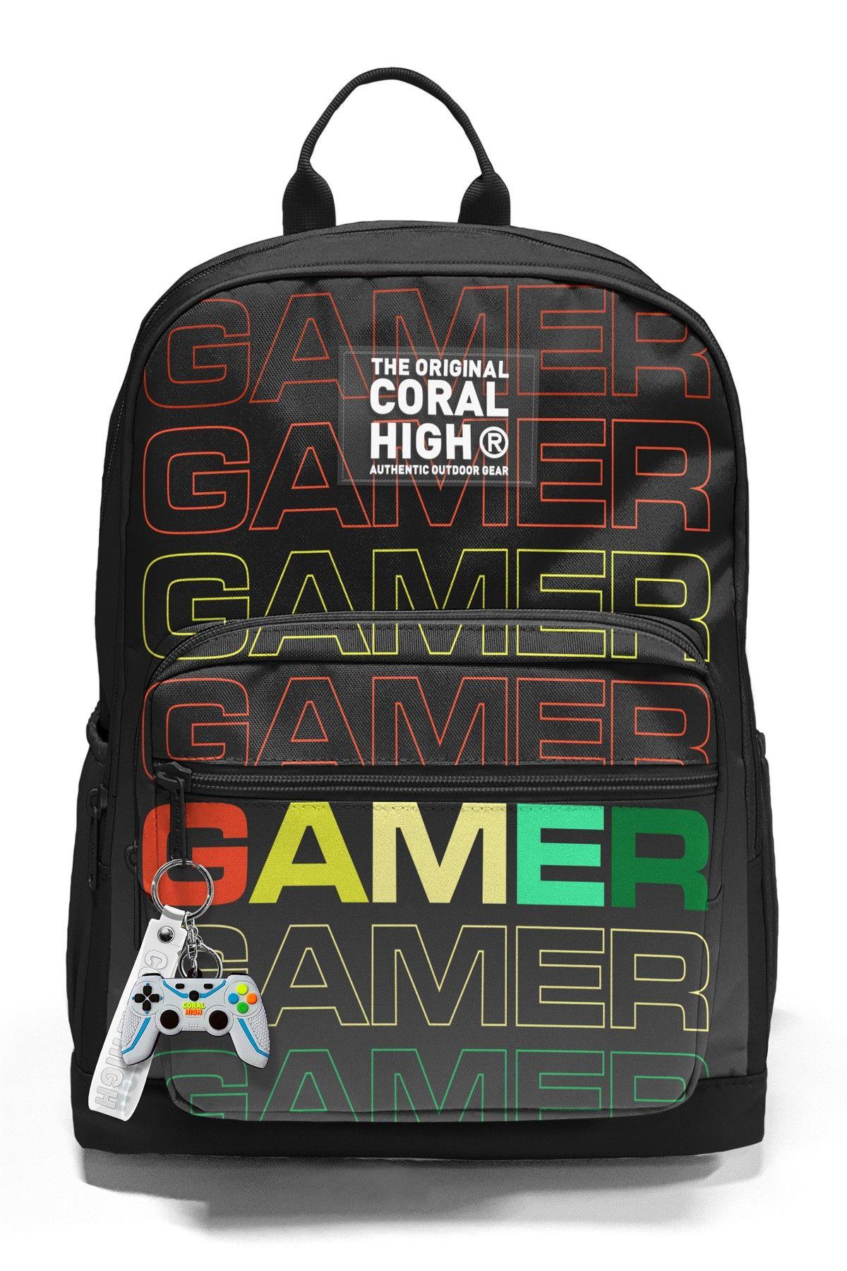 Coral High Dört Bölmeli Siyah Gri Gamer Ortaokul Çantası - Erkek Çocuk