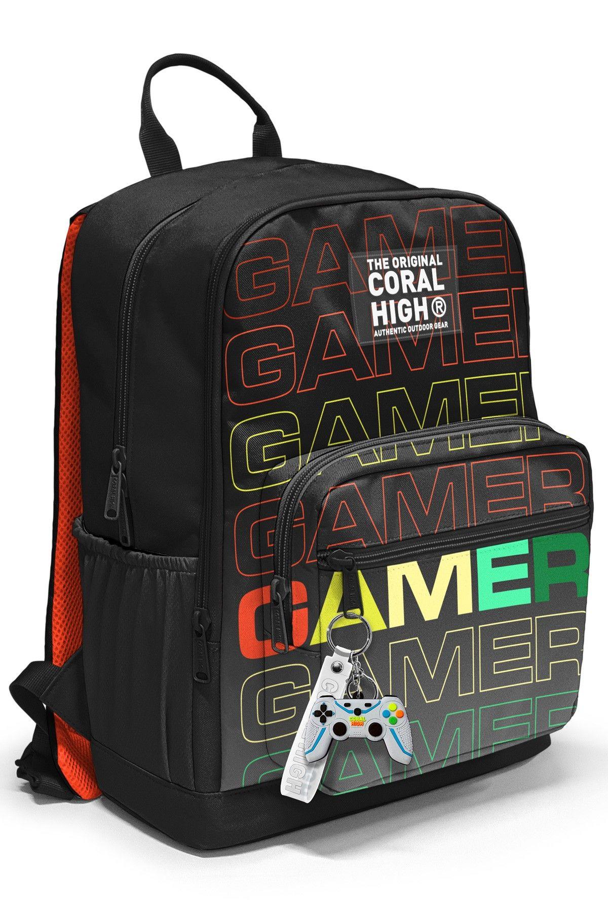 Coral High Dört Bölmeli Siyah Gri Gamer Ortaokul Çantası - Erkek Çocuk