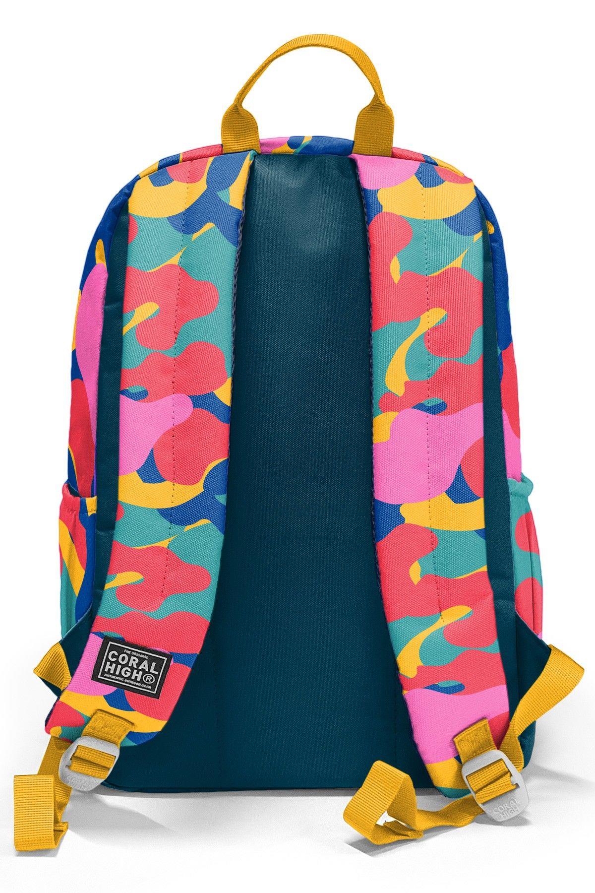 Coral High Dört Gözlü İlk ve Ortaokul Çantası - Unisex Renkli Kamuflaj Desenli 33232