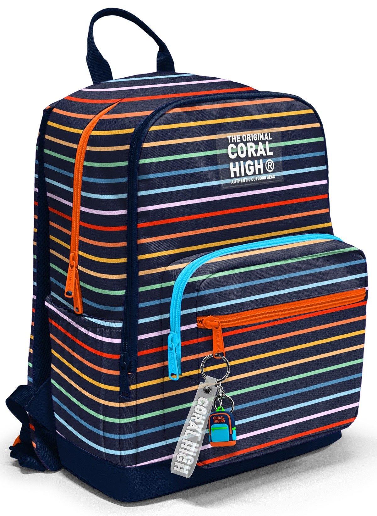 Coral High Dört Gözlü İlk ve Ortaokul Çantası - Erkek Çocuk Çok Renkli Çizgi Desenli 33231