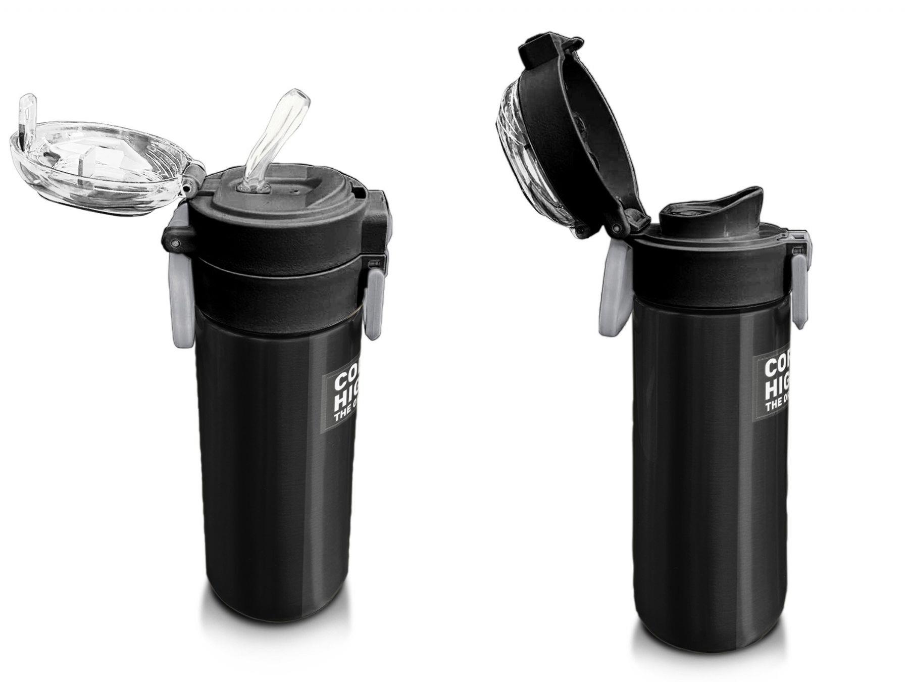 Coral High Erkek Çocuk 500 ml Okul ve Günlük Paslanmaz Çelik Termos - Siyah Yeşil Çizgili Desenli  - Sızdırmaz 31896