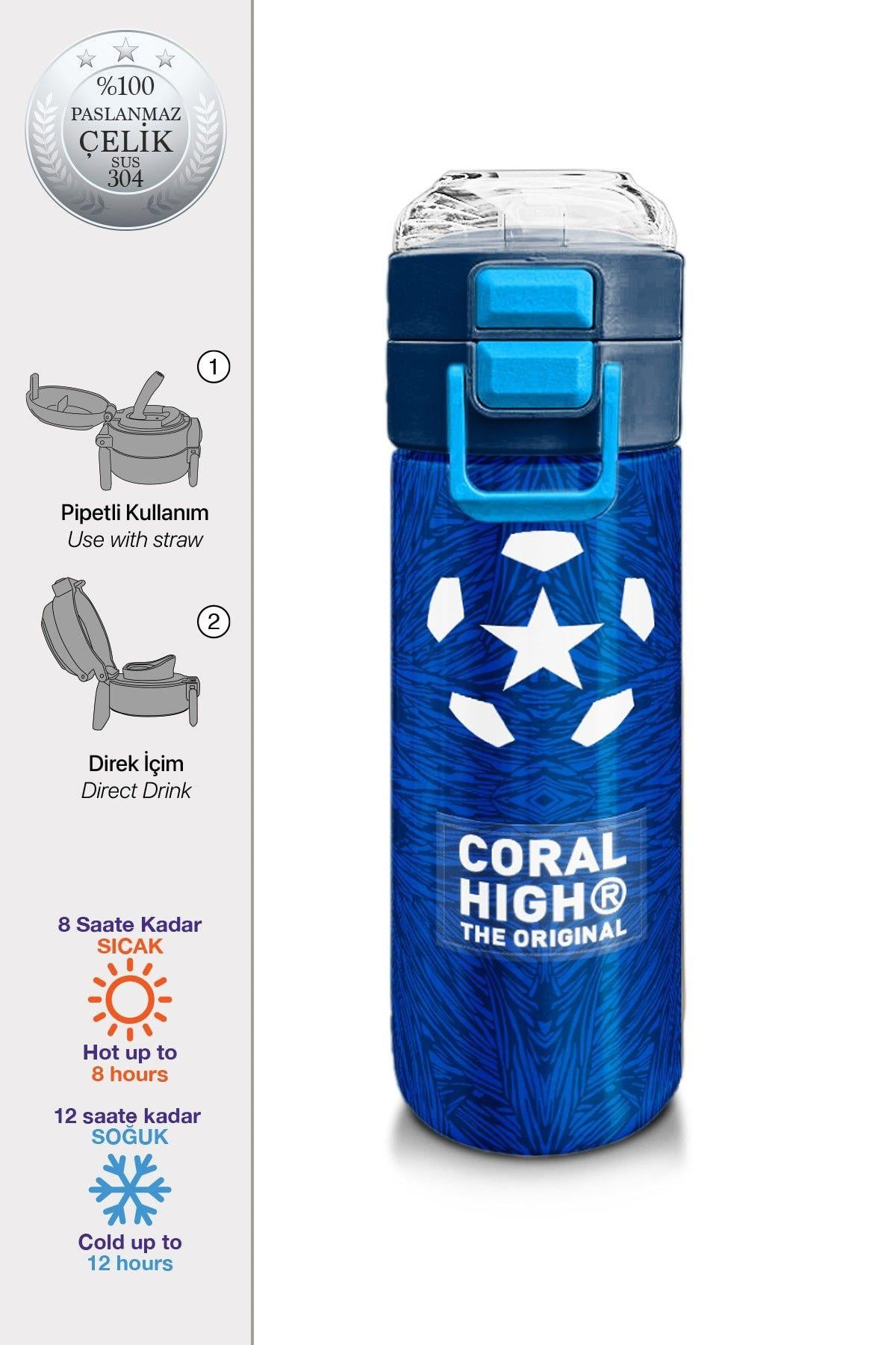 Coral High Erkek Çocuk İçin 500 mllik Paslanmaz Çelik Termos/Suluk - Lacivert Saks Futbol Desenli 31897