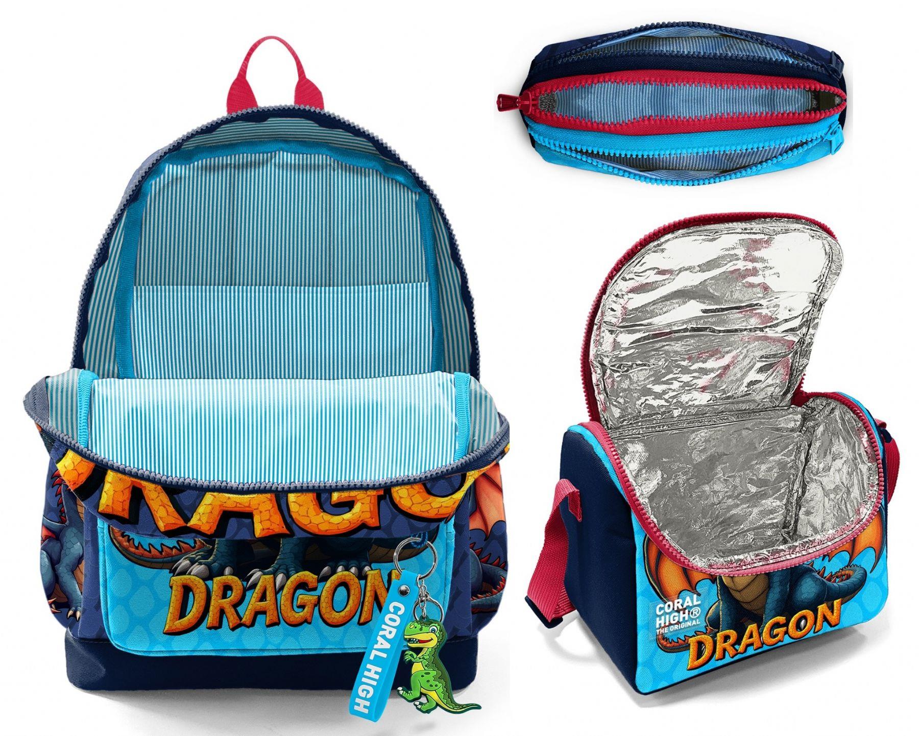 Coral High Erkek Çocuk Mavi Sarı Dragon Desenli Üçlü İlkokul Okul Çanta Seti SETYGN33213A