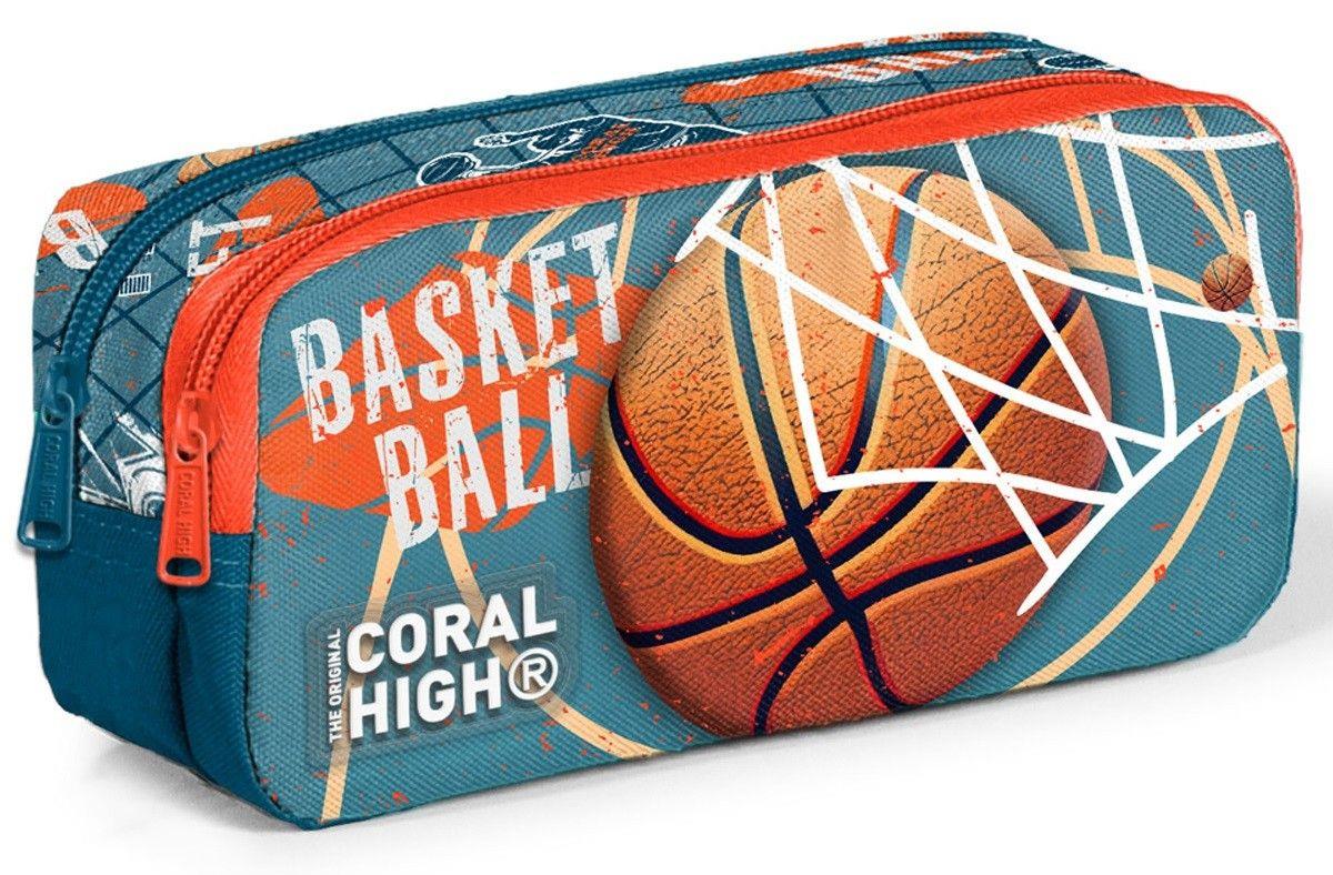 Coral High Erkek Çocuk Üç Gözlü İlkokul Çanta Seti - Nefti Turuncu Basketbol Desenli