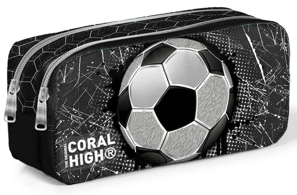Coral High Erkek Çocuk Üç Gözlü İlkokul Çanta Seti - Siyah Futbol Desenli