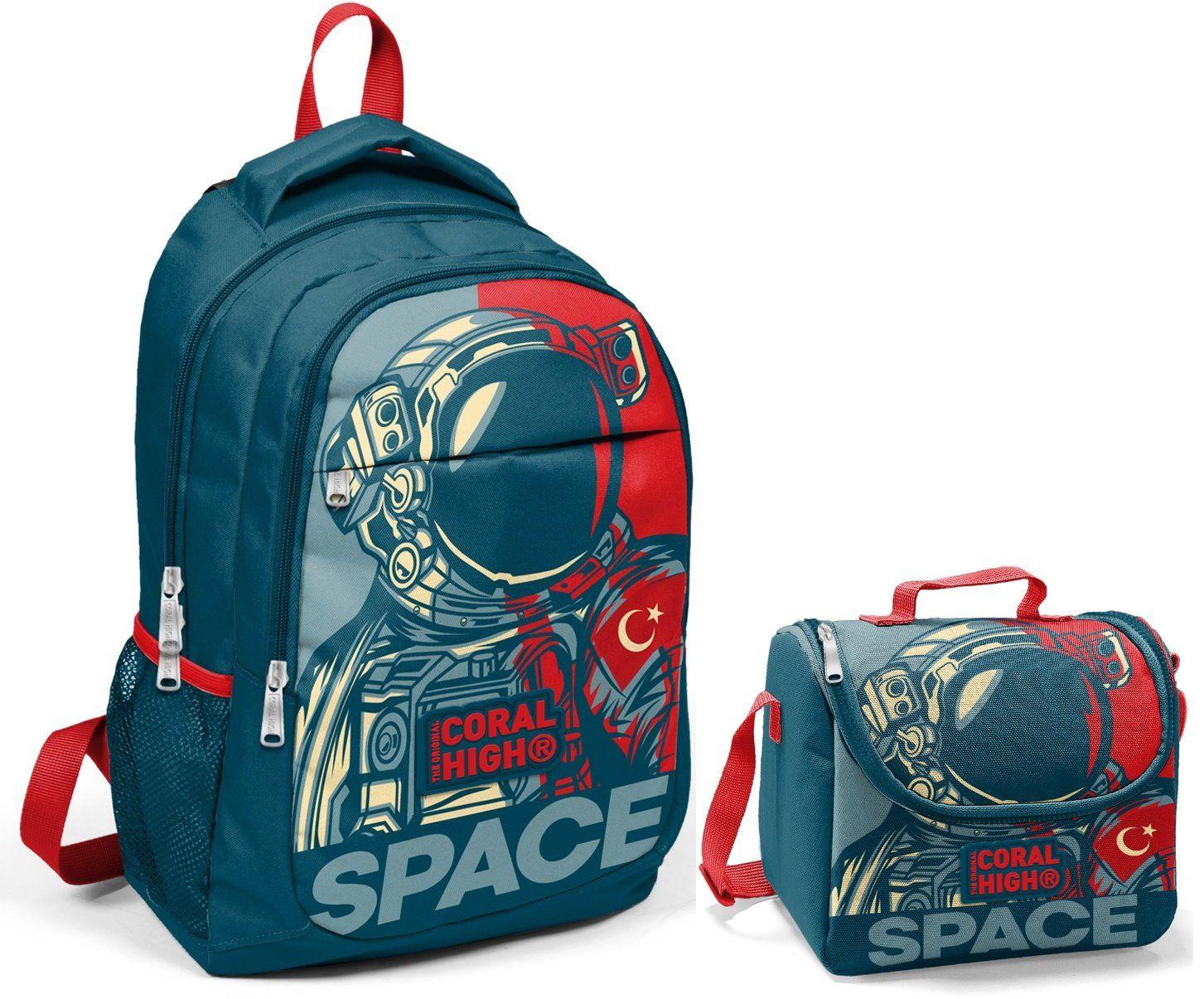 Coral High Erkek Lacivert Astronot Okul Sırt Çantası ve Beslenme Çantası