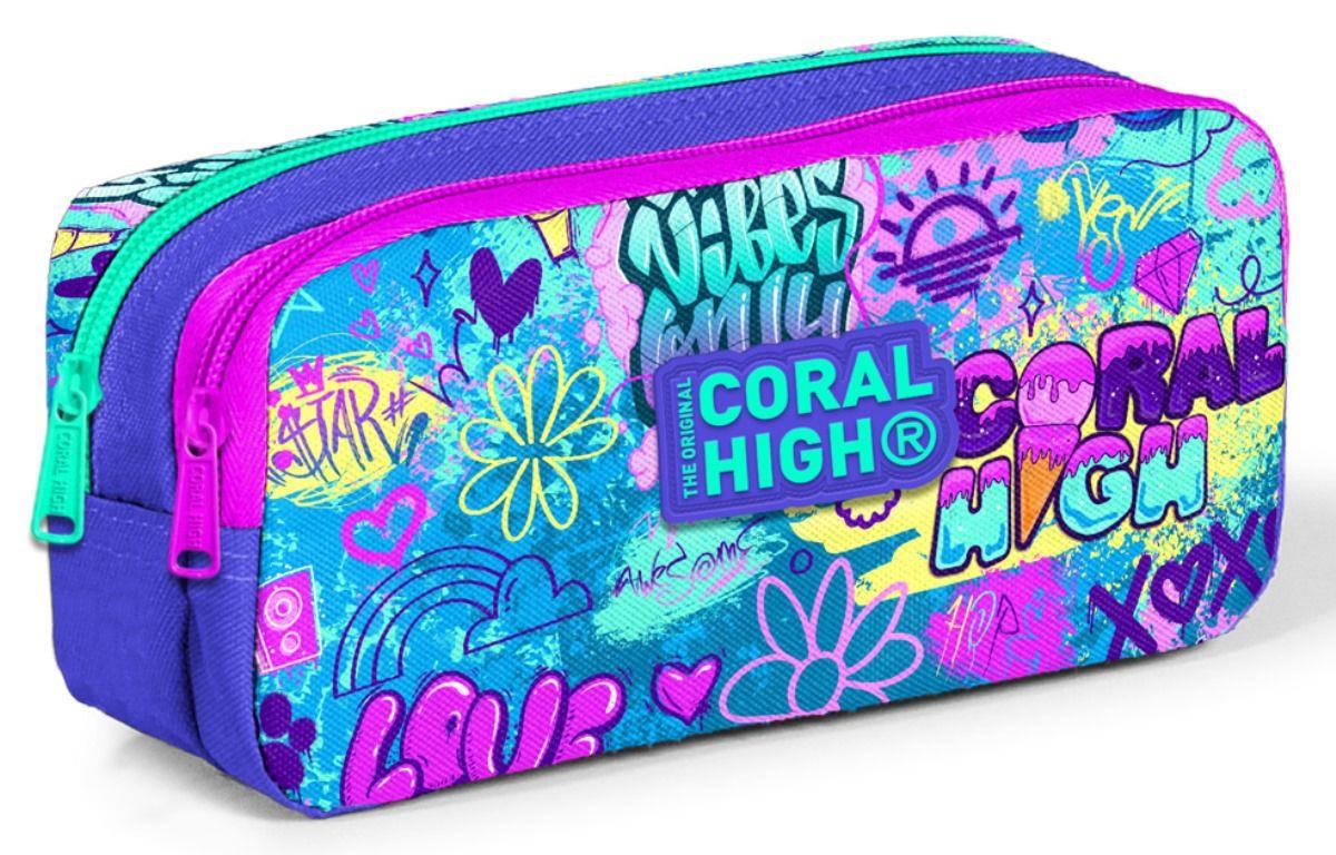 Coral High İki Bölmeli Kız Çocuk Lavanta Grafiti Kalem Çantası Kalemlik