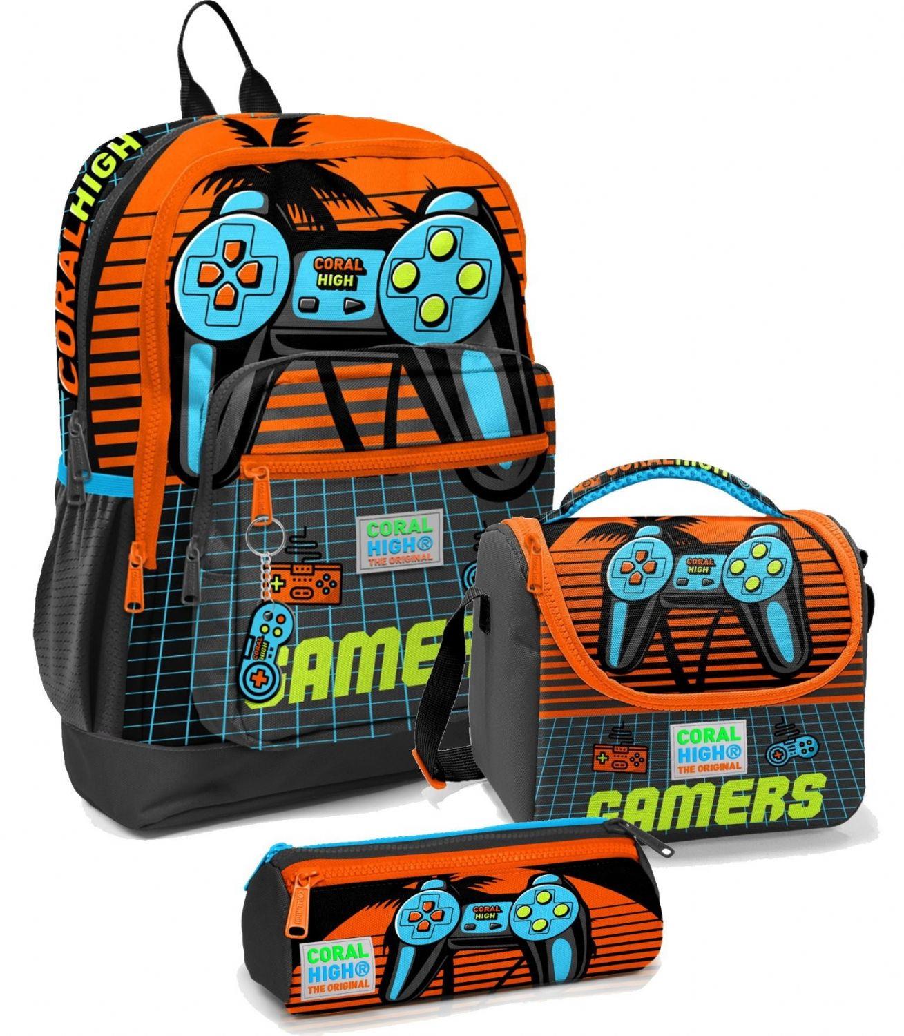 Coral High İlkokul Çantası Seti Turuncu Gamers - Erkek Çocuk
