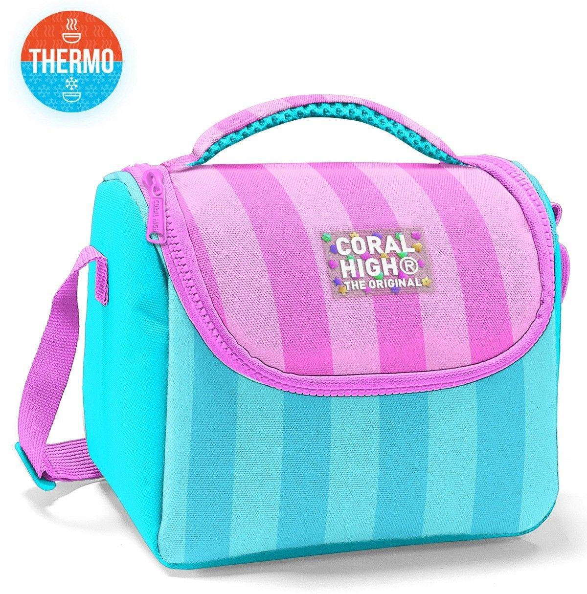 Coral High İlkokul Kız Çocuk Okul Beslenme Çantası, Turkuaz Pembe Çizgili, Termoslu (Isı Yalıtımlı) 11787