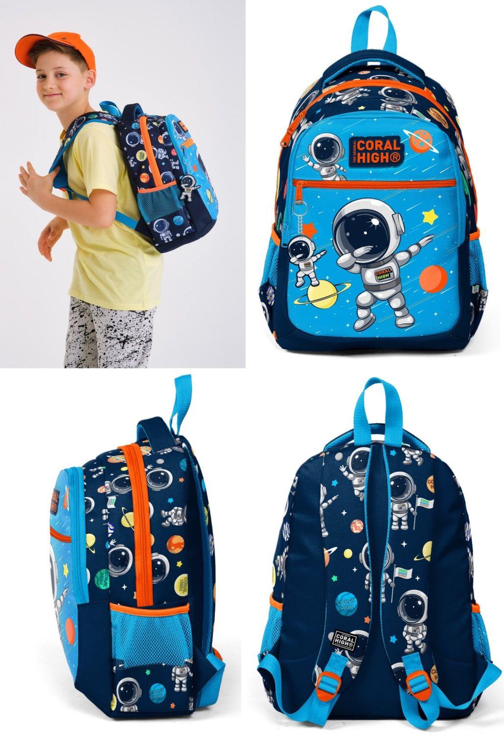 Coral High İlkokul Okul Sırt ve Beslenme Çantası Seti - Lacivert Mavi Astronot - Erkek Çocuk