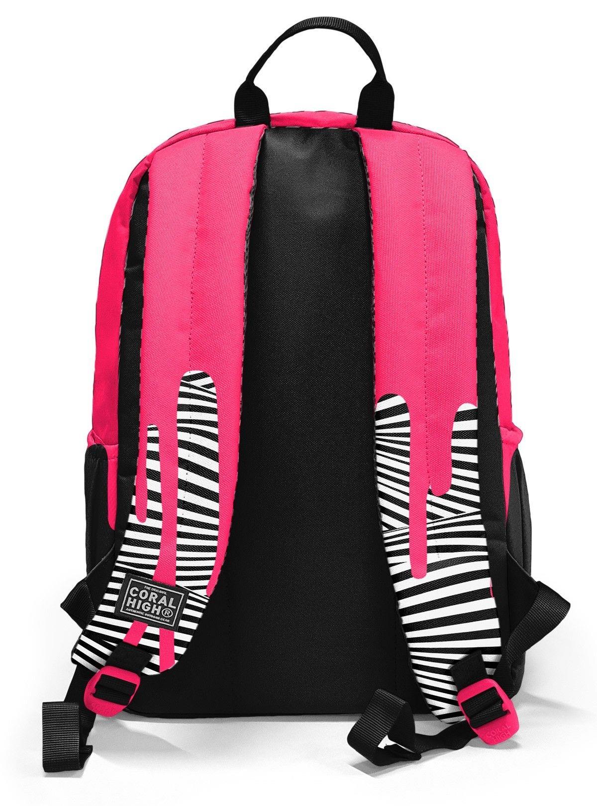 Coral High İlkokul ve Ortaokul Sırt Çantası 23678 - Kız Çocuk, Pembe Siyah Beyaz Boya Desenli, Dört Bölmeli
